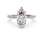 Marquise Cut Diamond Solitaire Ring in Rose gold with Shared Prong Marquise and Round Side Stones_36