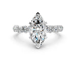 Marquise Cut Diamond Solitaire Ring in White gold with Pear and Round Cluster Band_12