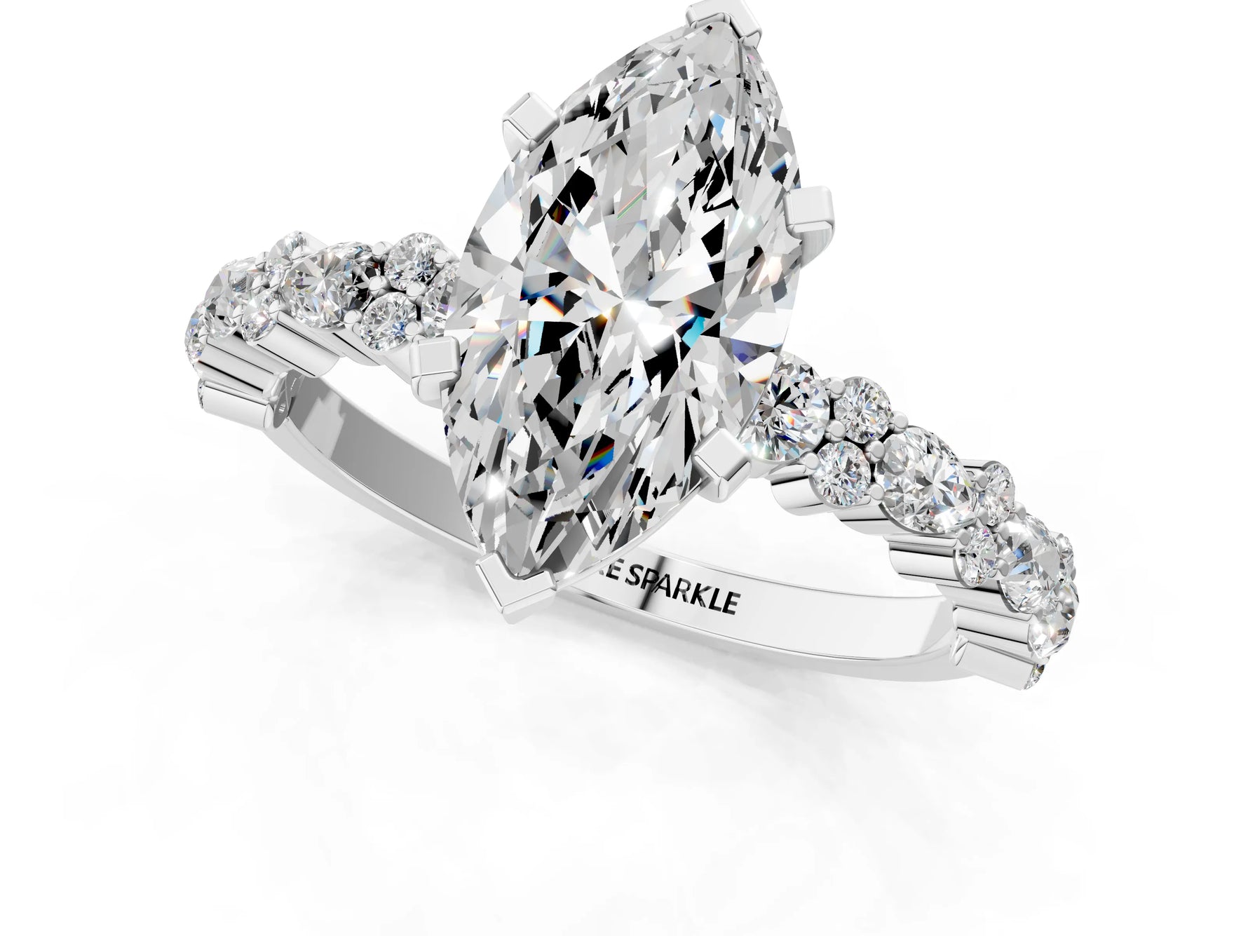 Marquise Cut Diamond Solitaire Ring in White gold with Pear and Round Cluster Band_13