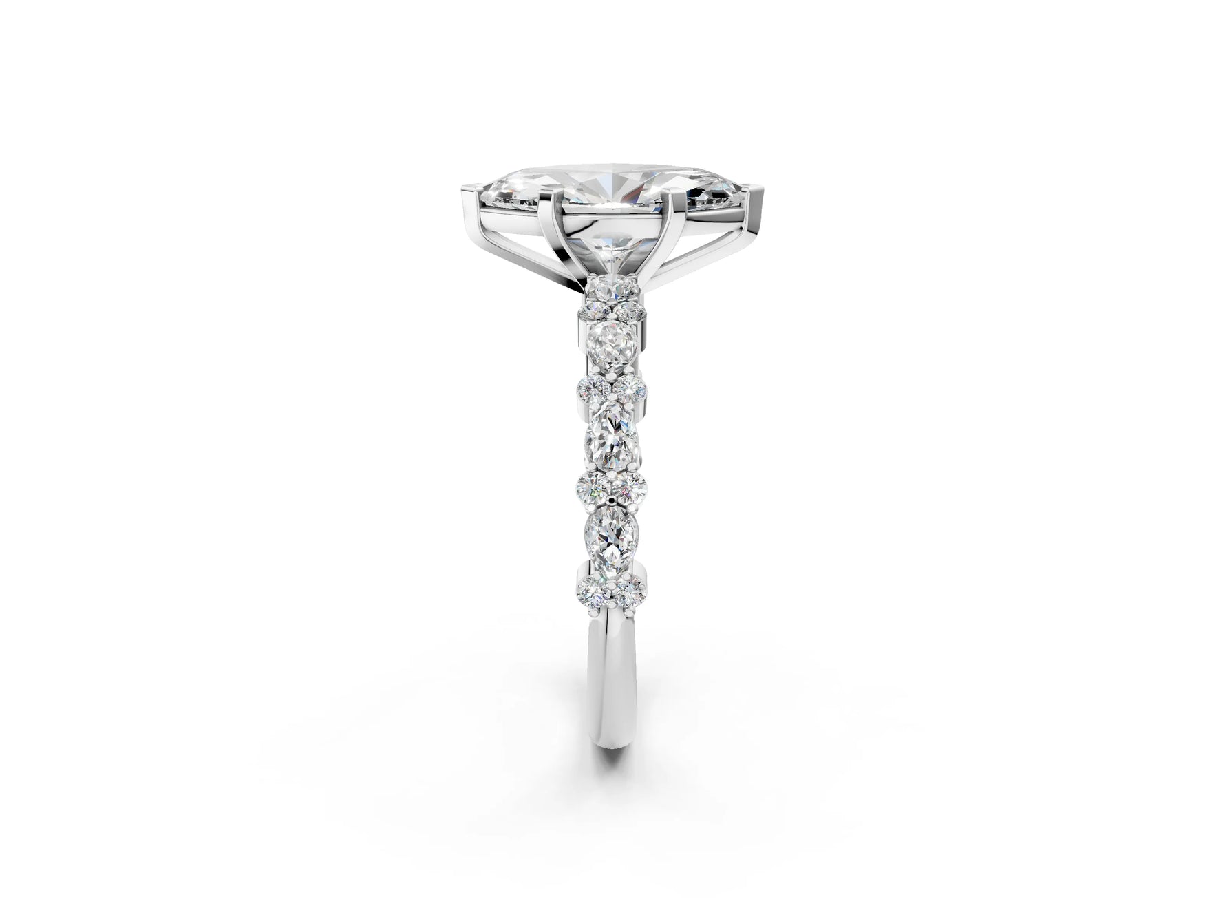 Marquise Cut Diamond Solitaire Ring in White gold with Pear and Round Cluster Band_14