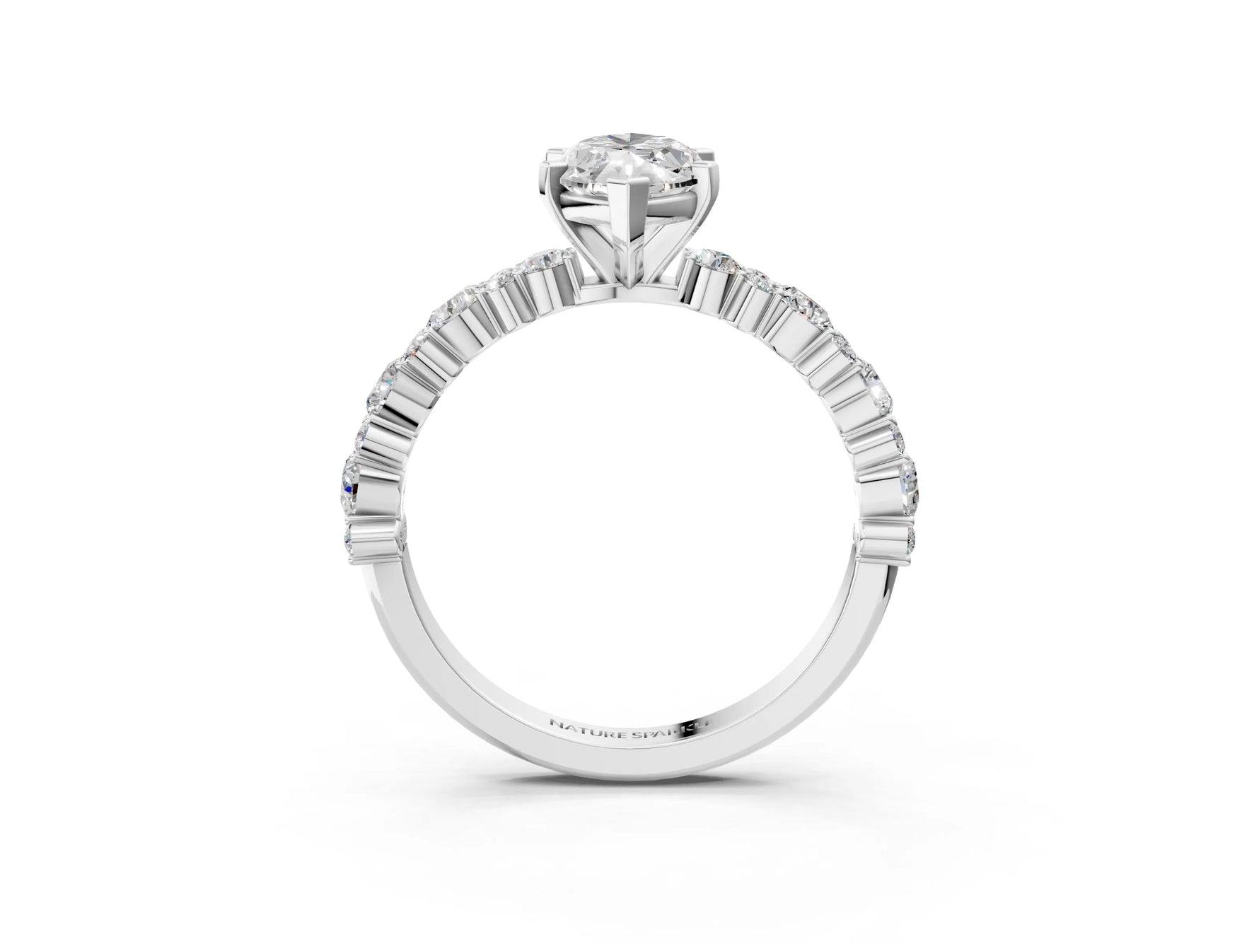 Marquise Cut Diamond Solitaire Ring in White gold with Pear and Round Cluster Band_15
