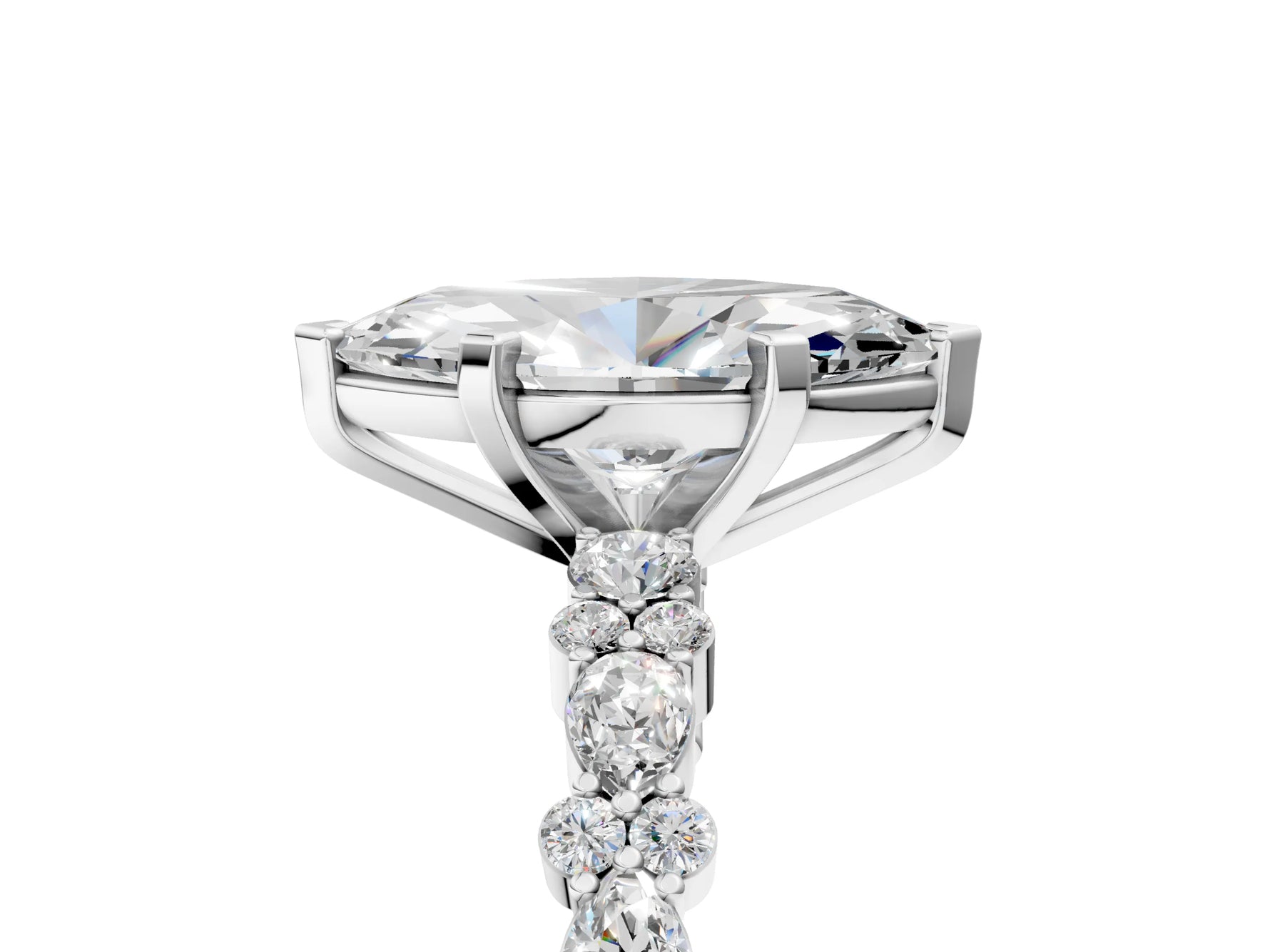 Marquise Cut Diamond Solitaire Ring in White gold with Pear and Round Cluster Band_17