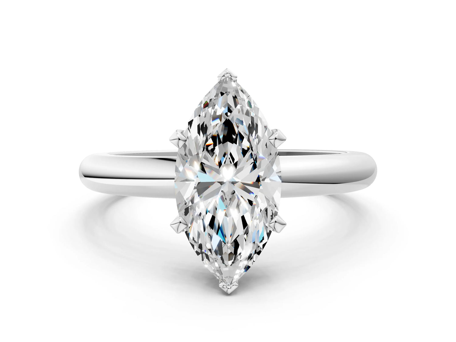 Marquise Cut Diamond Solitaire Ring in White gold with Prong Setting and Rounded Band_18
