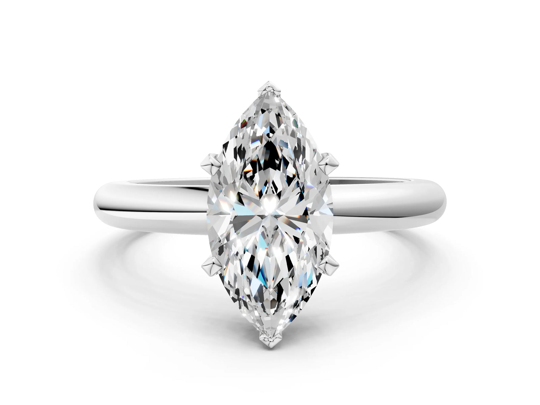 Marquise Cut Diamond Solitaire Ring in White gold with Prong Setting and Rounded Band_18