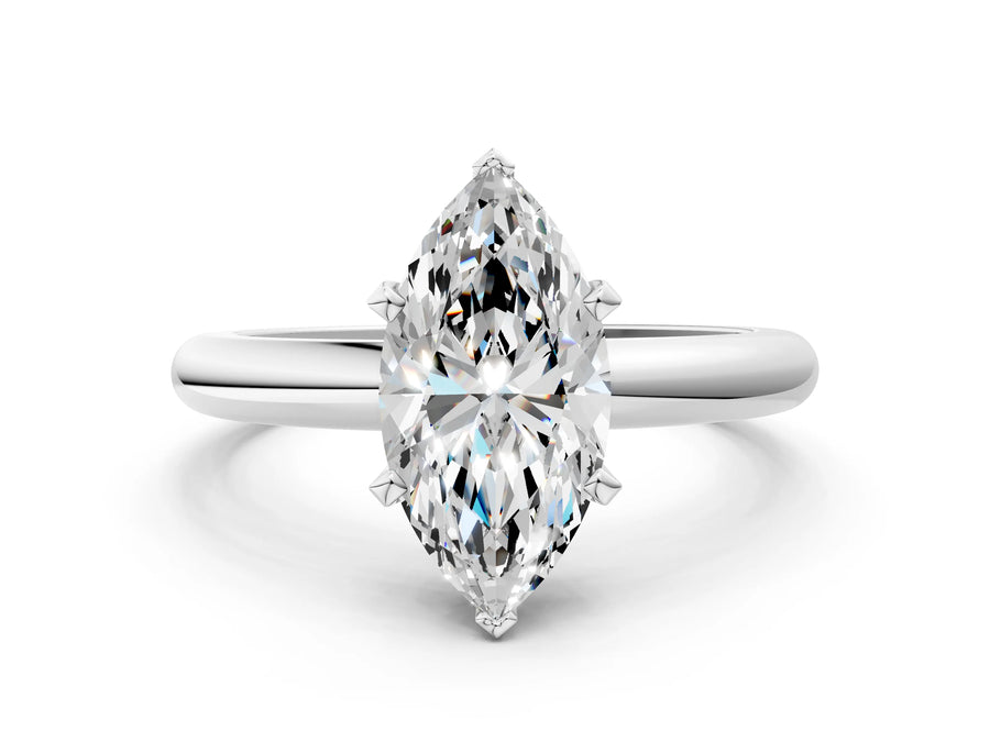 Marquise Cut Diamond Solitaire Ring in Silver with Prong Setting and Rounded Band