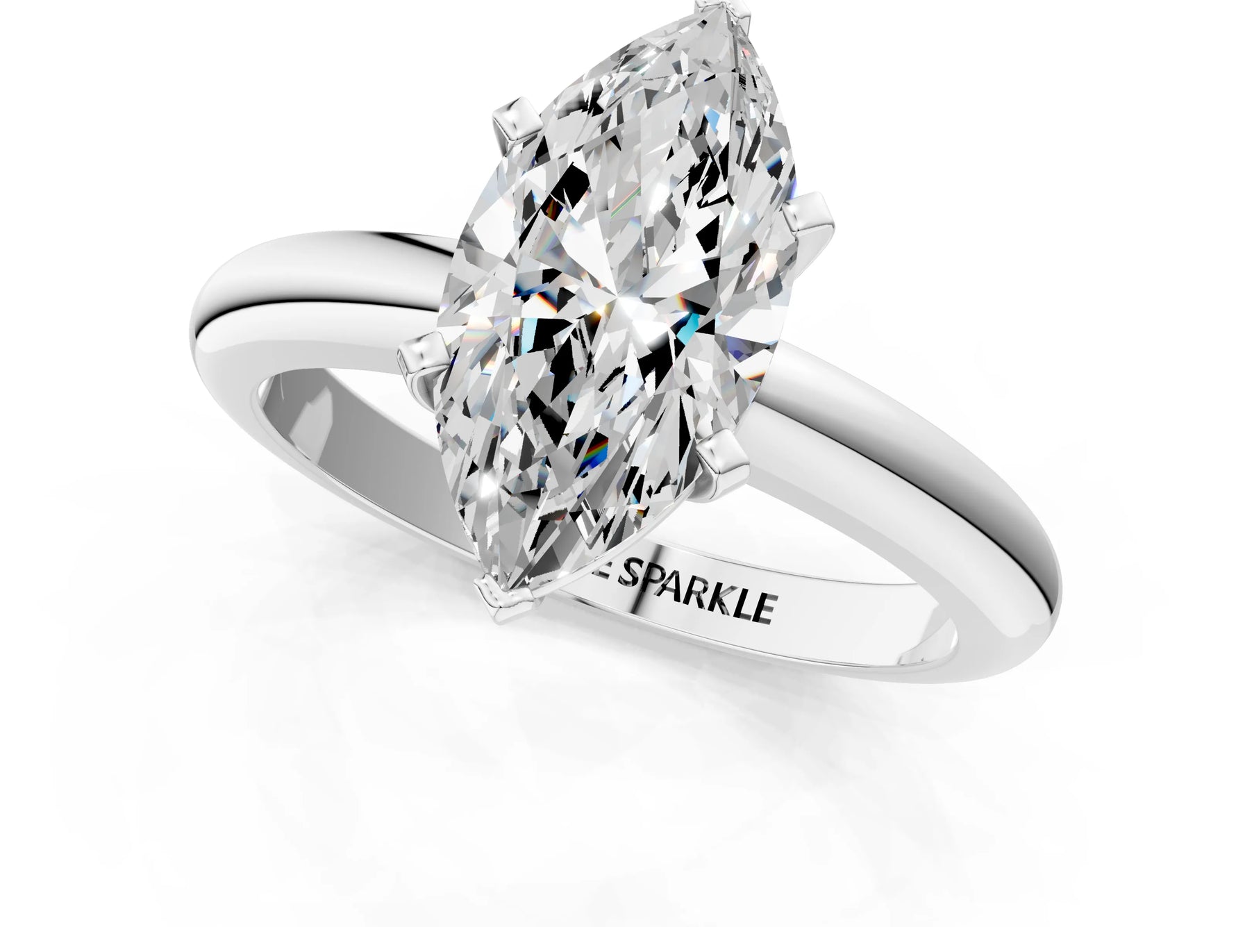 Marquise Cut Diamond Solitaire Ring in White gold with Prong Setting and Rounded Band_19