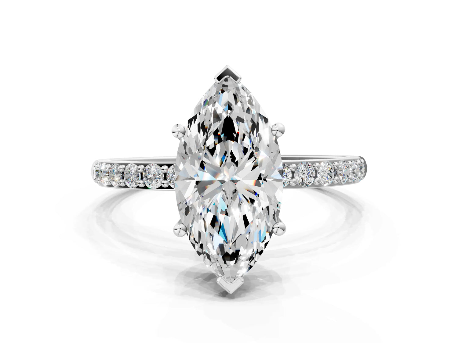 Marquise Cut Diamond Solitaire Ring in White gold with Round Pavé Band_24