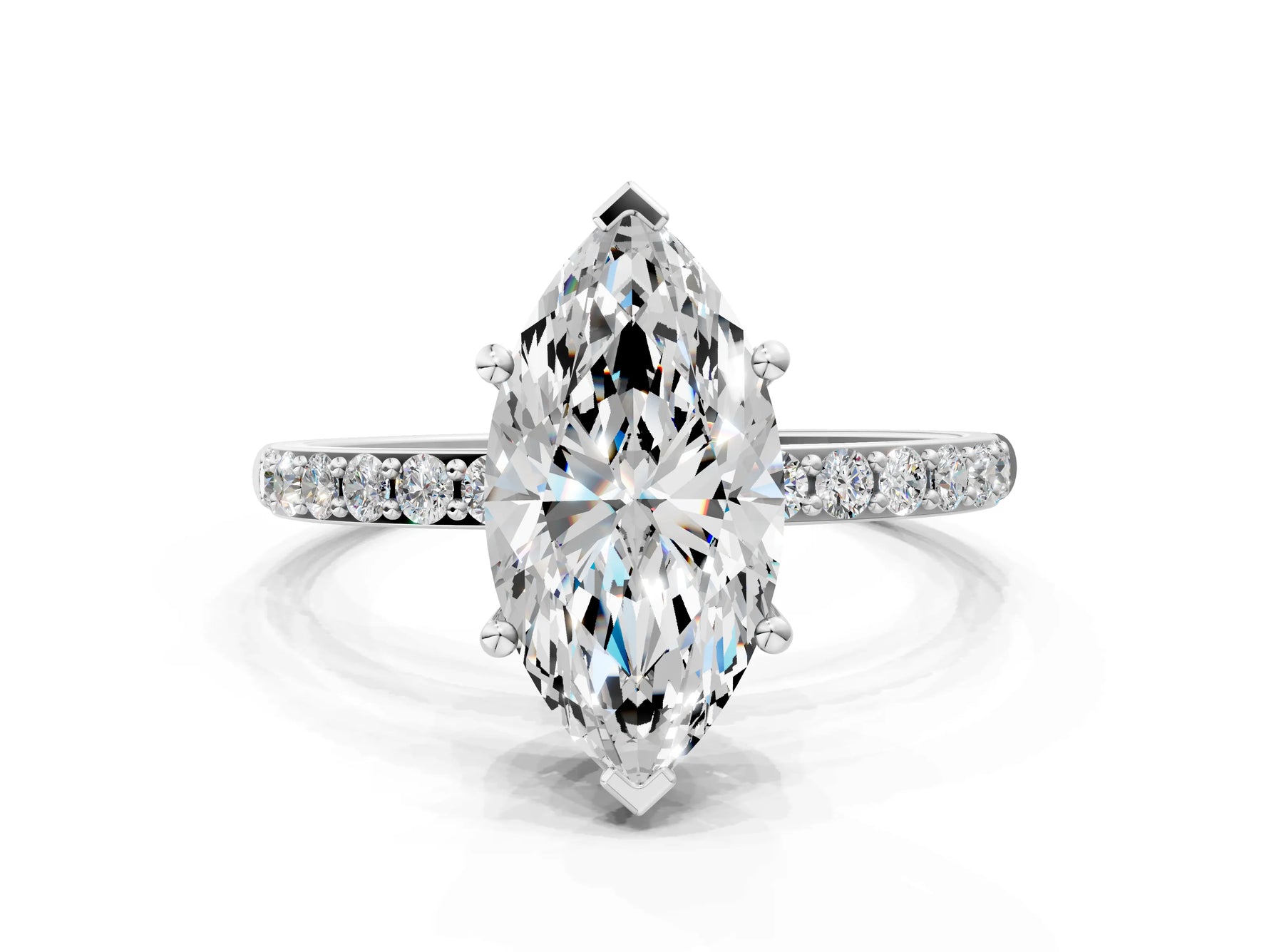 Marquise Cut Diamond Solitaire Ring in White gold with Round Pavé Band_24