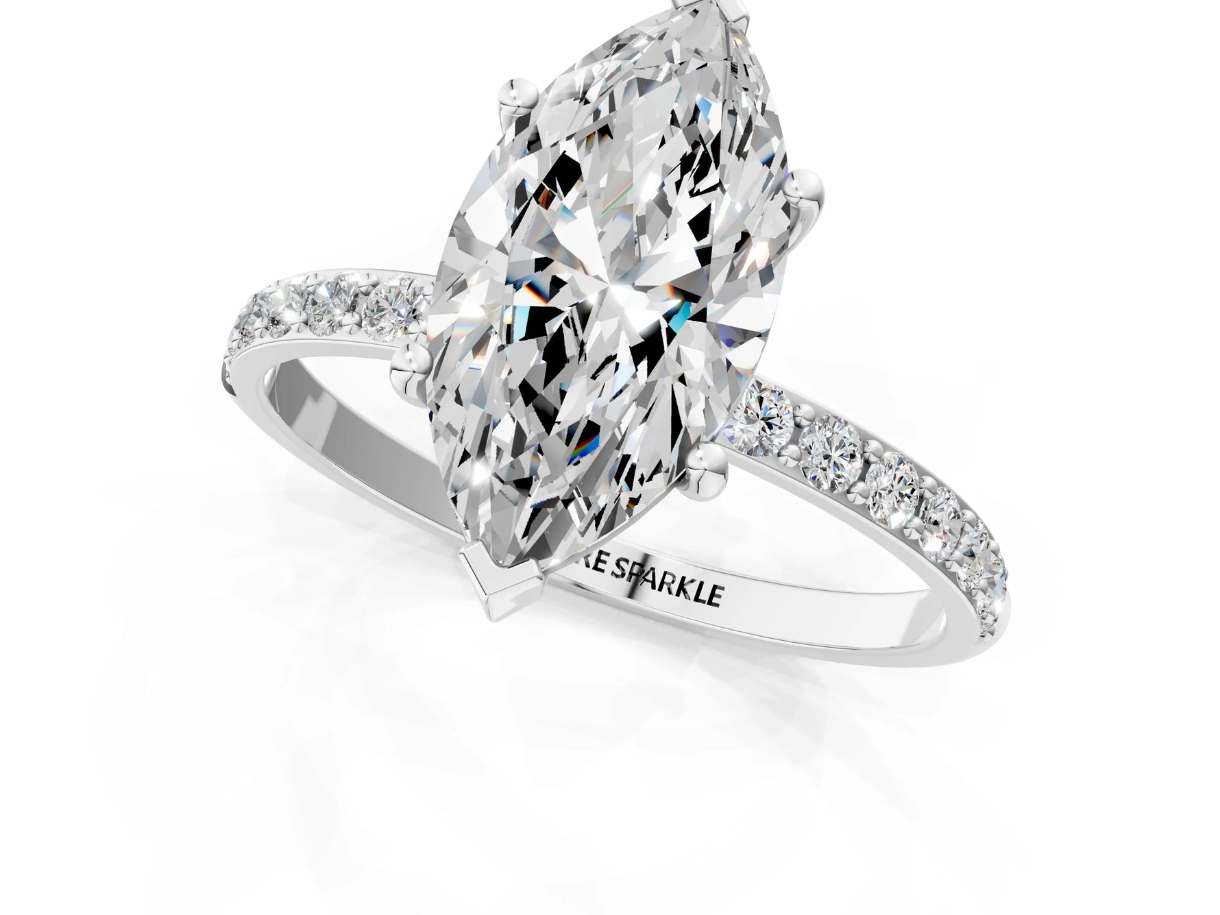 Marquise Cut Diamond Solitaire Ring in White gold with Round Pavé Band_25