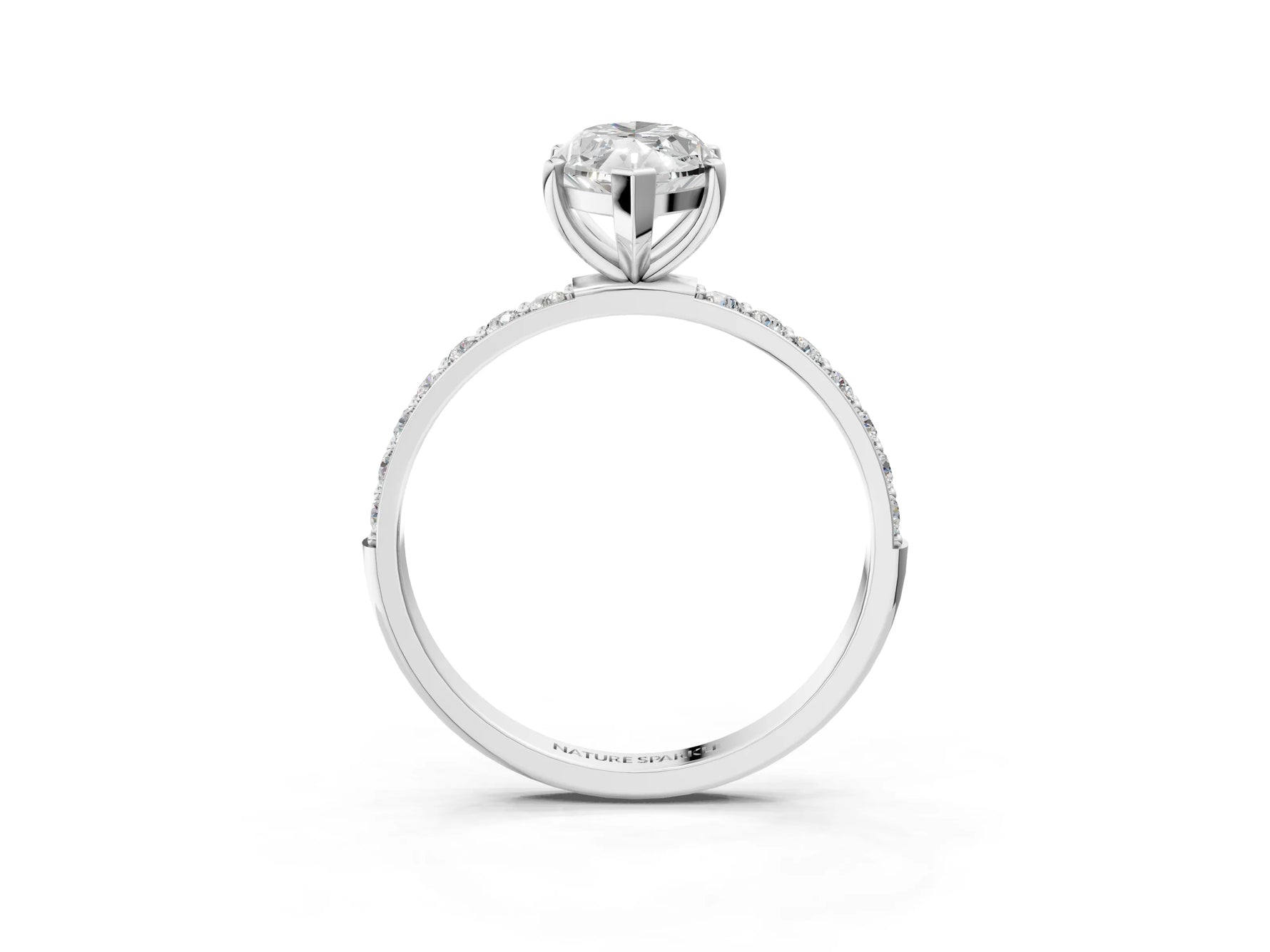 Marquise Cut Diamond Solitaire Ring in White gold with Round Pavé Band_27