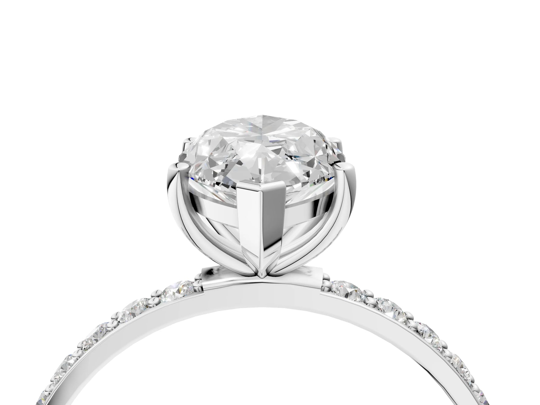 Marquise Cut Diamond Solitaire Ring in White gold with Round Pavé Band_28