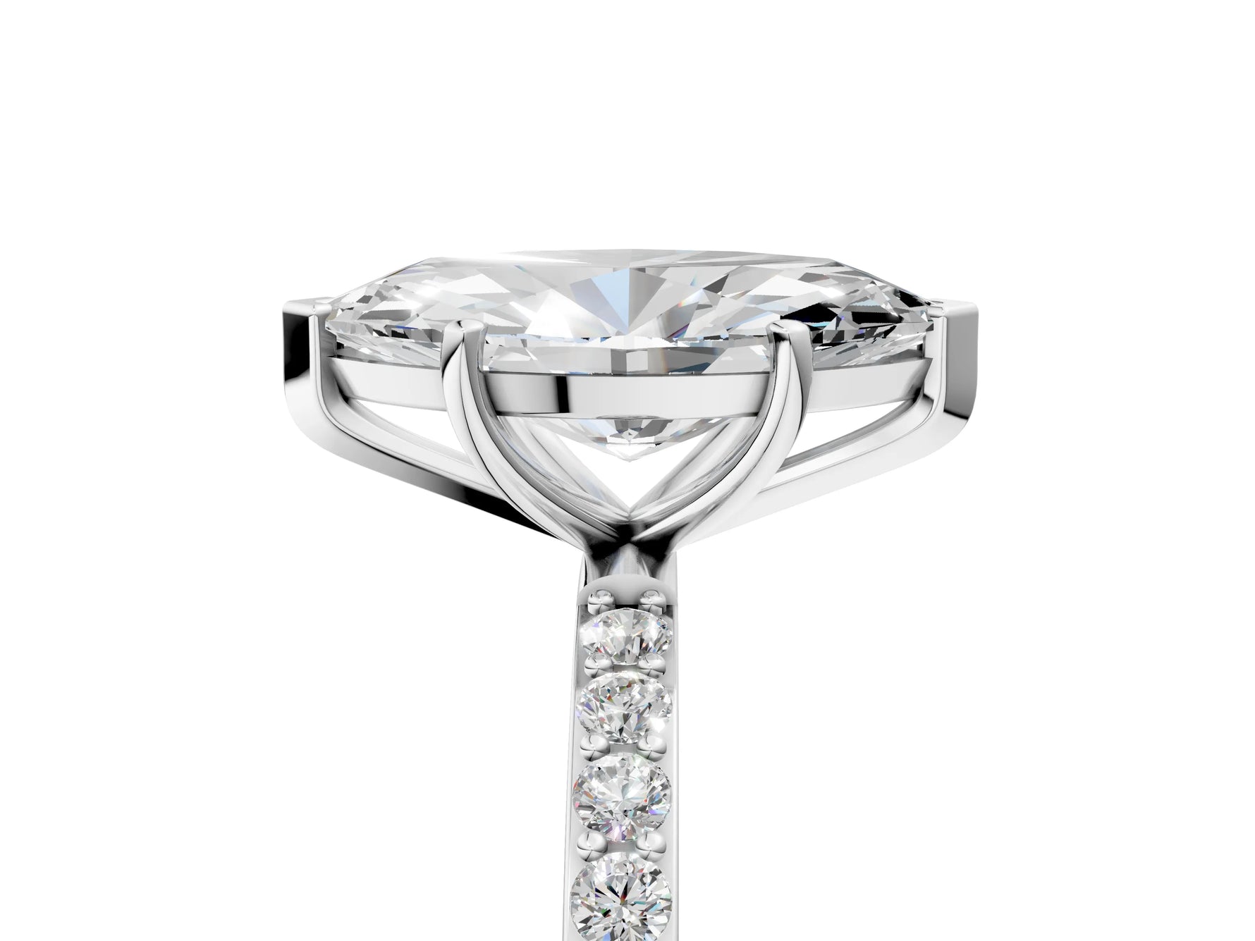 Marquise Cut Diamond Solitaire Ring in White gold with Round Pavé Band_29