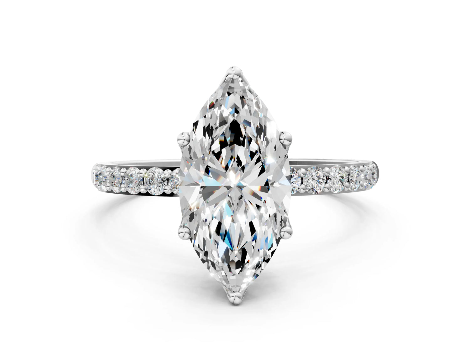 Marquise Cut Diamond Solitaire Ring in White gold with Round Shared Prong Pavé Band_18