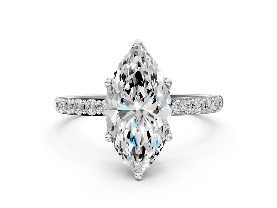 Marquise Cut Diamond Solitaire Ring in Platinum with Round Shared Prong Pavé Band