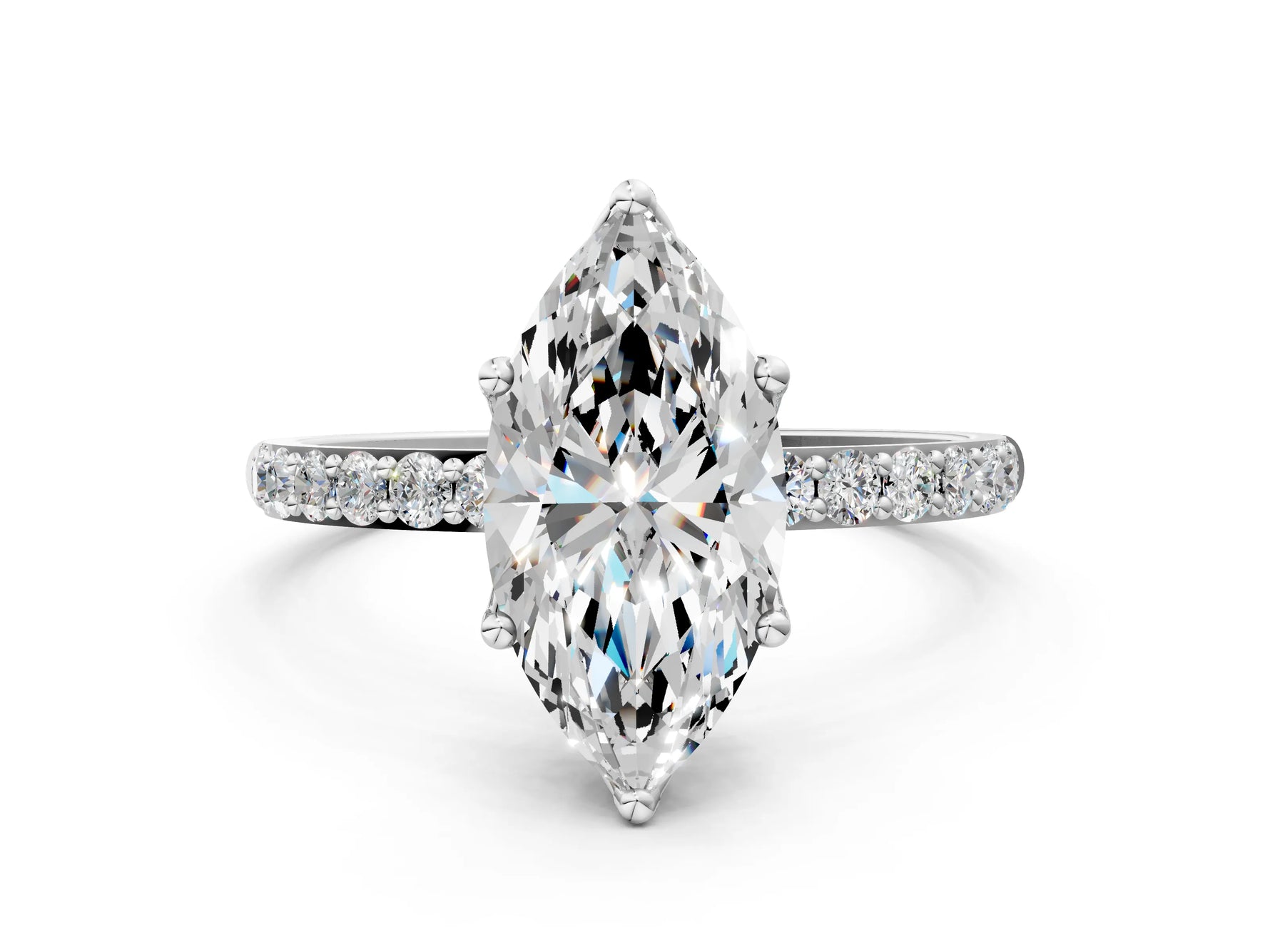 Marquise Cut Diamond Solitaire Ring in White gold with Round Shared Prong Pavé Band_18
