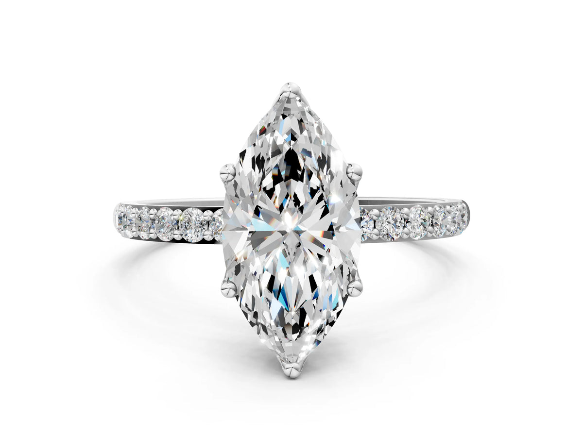 Marquise Cut Diamond Solitaire Ring in White gold with Round Shared Prong Pavé Band_18