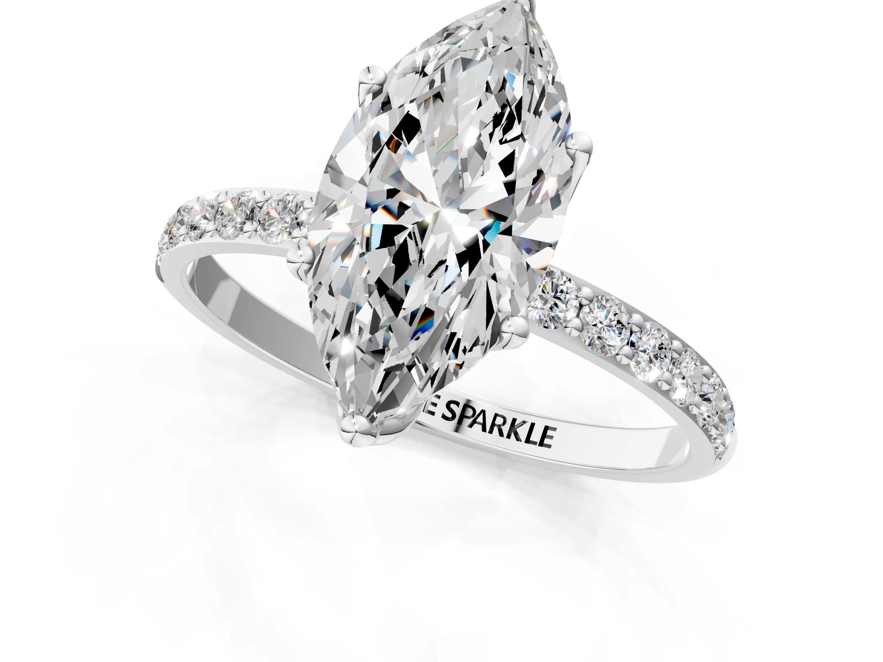 Marquise Cut Diamond Solitaire Ring in White gold with Round Shared Prong Pavé Band_19