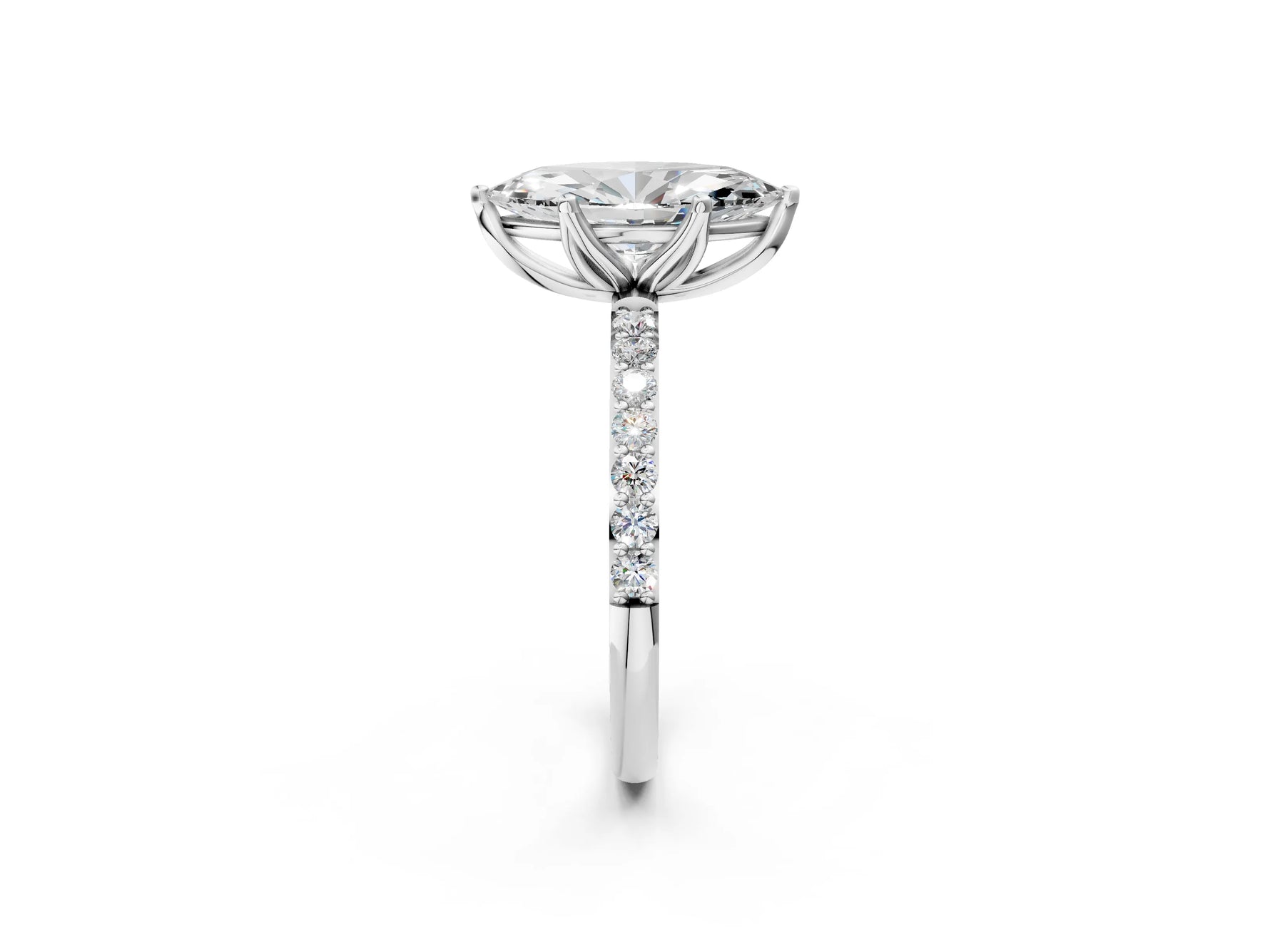 Marquise Cut Diamond Solitaire Ring in White gold with Round Shared Prong Pavé Band_20