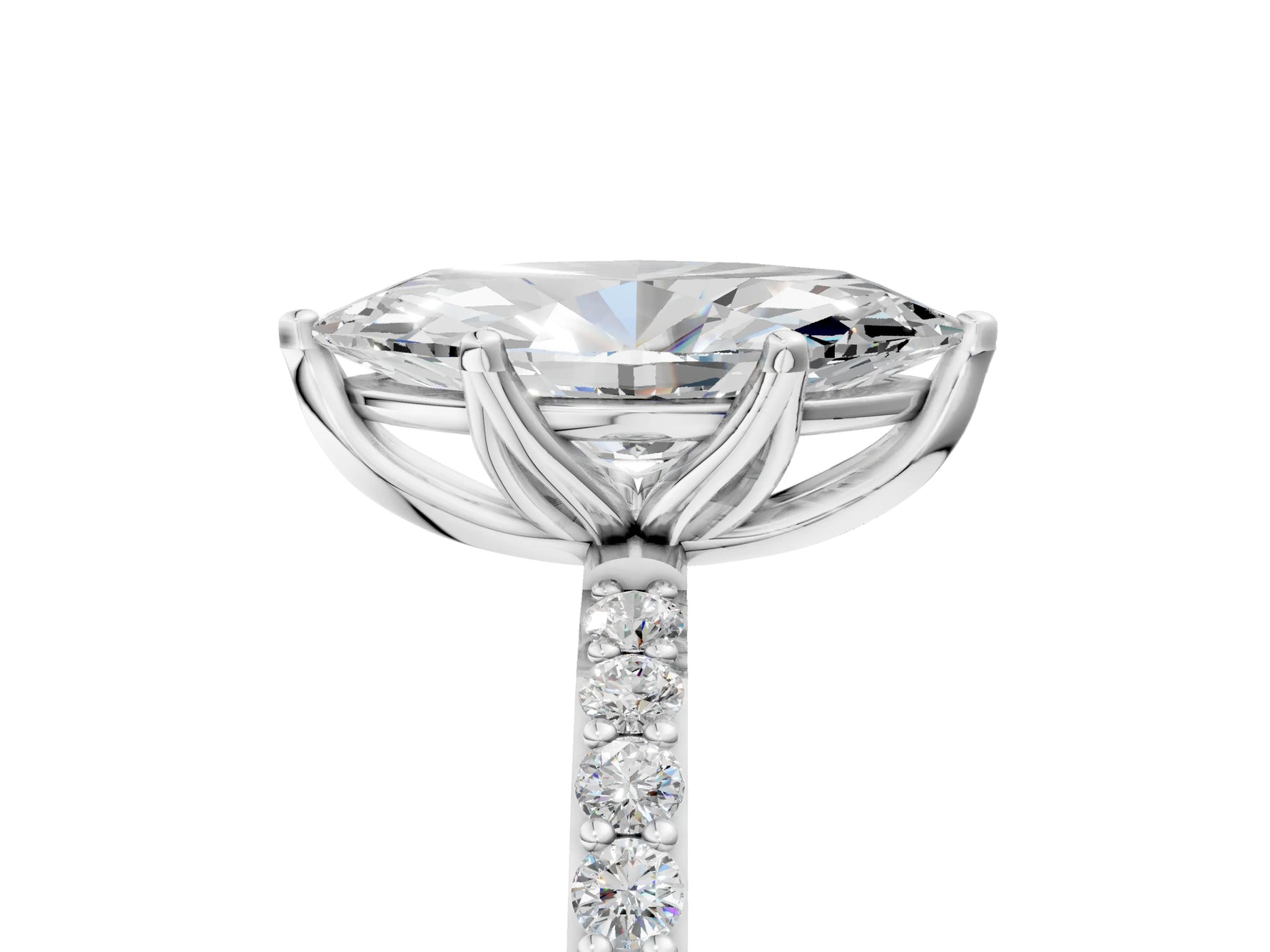 Marquise Cut Diamond Solitaire Ring in White gold with Round Shared Prong Pavé Band_23