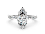 Marquise Cut Diamond Solitaire Ring in White gold with Shared Prong Marquise and Round Side Stones_36
