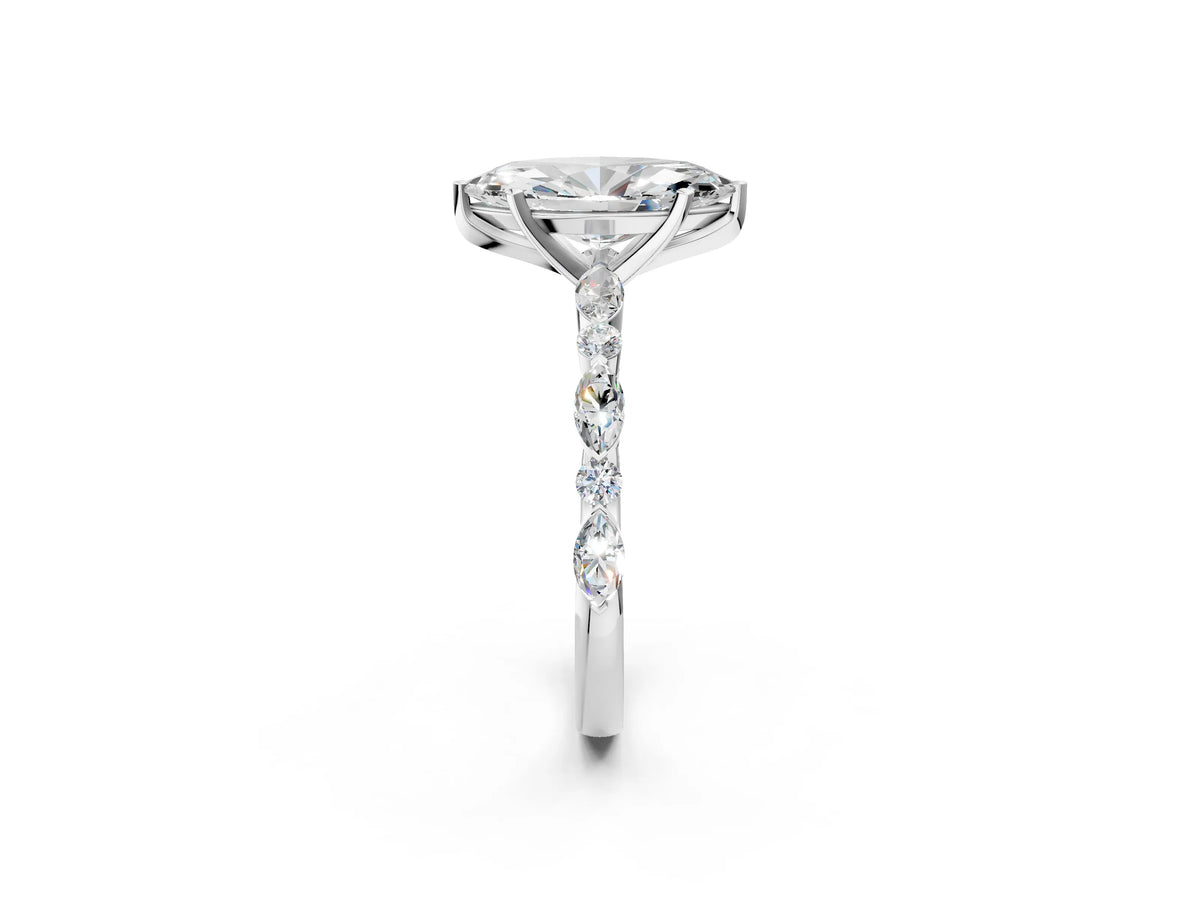 Marquise Cut Diamond Solitaire Ring in White gold with Shared Prong Marquise and Round Side Stones_38