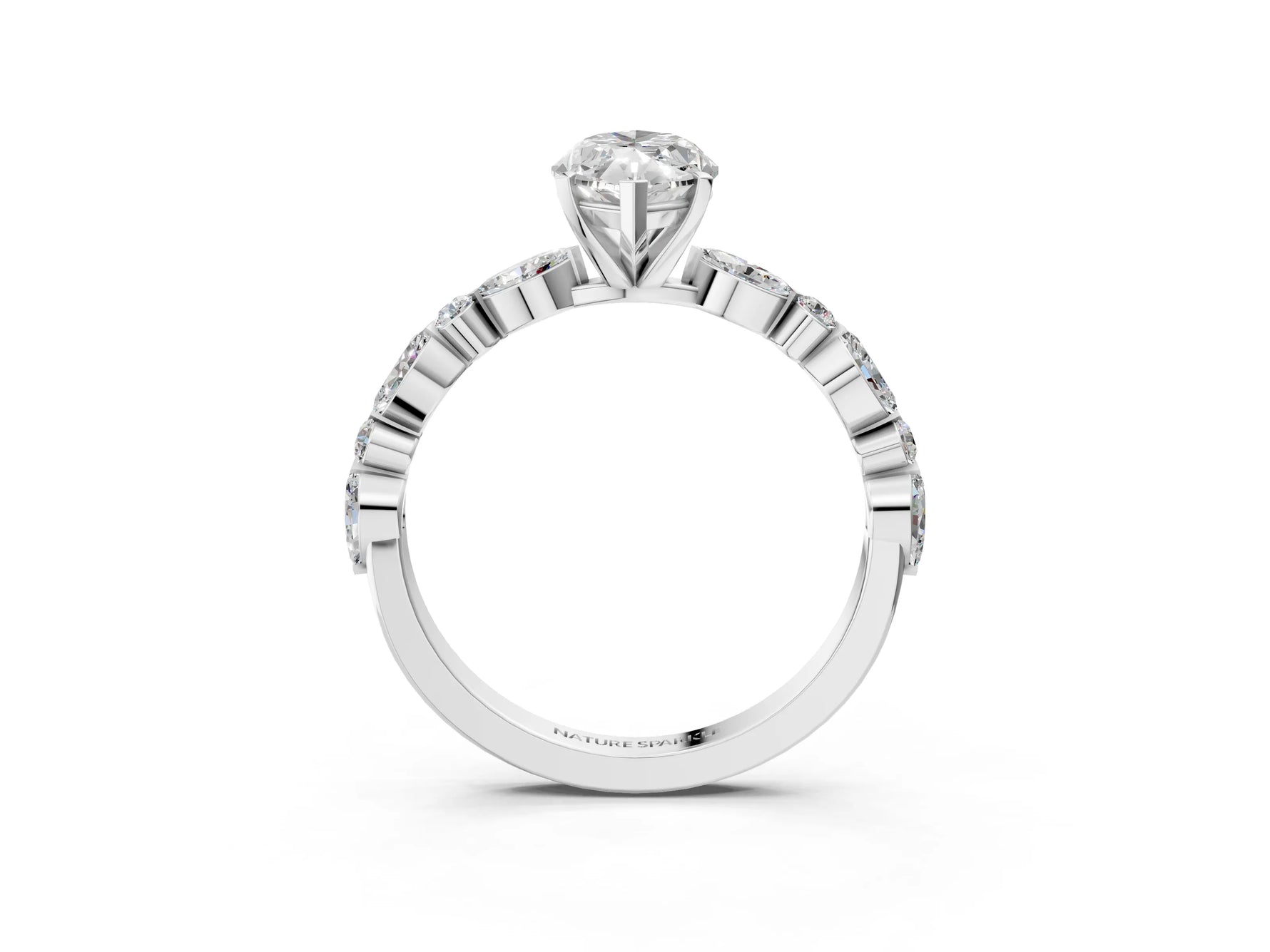 Marquise Cut Diamond Solitaire Ring in White gold with Shared Prong Marquise and Round Side Stones_39