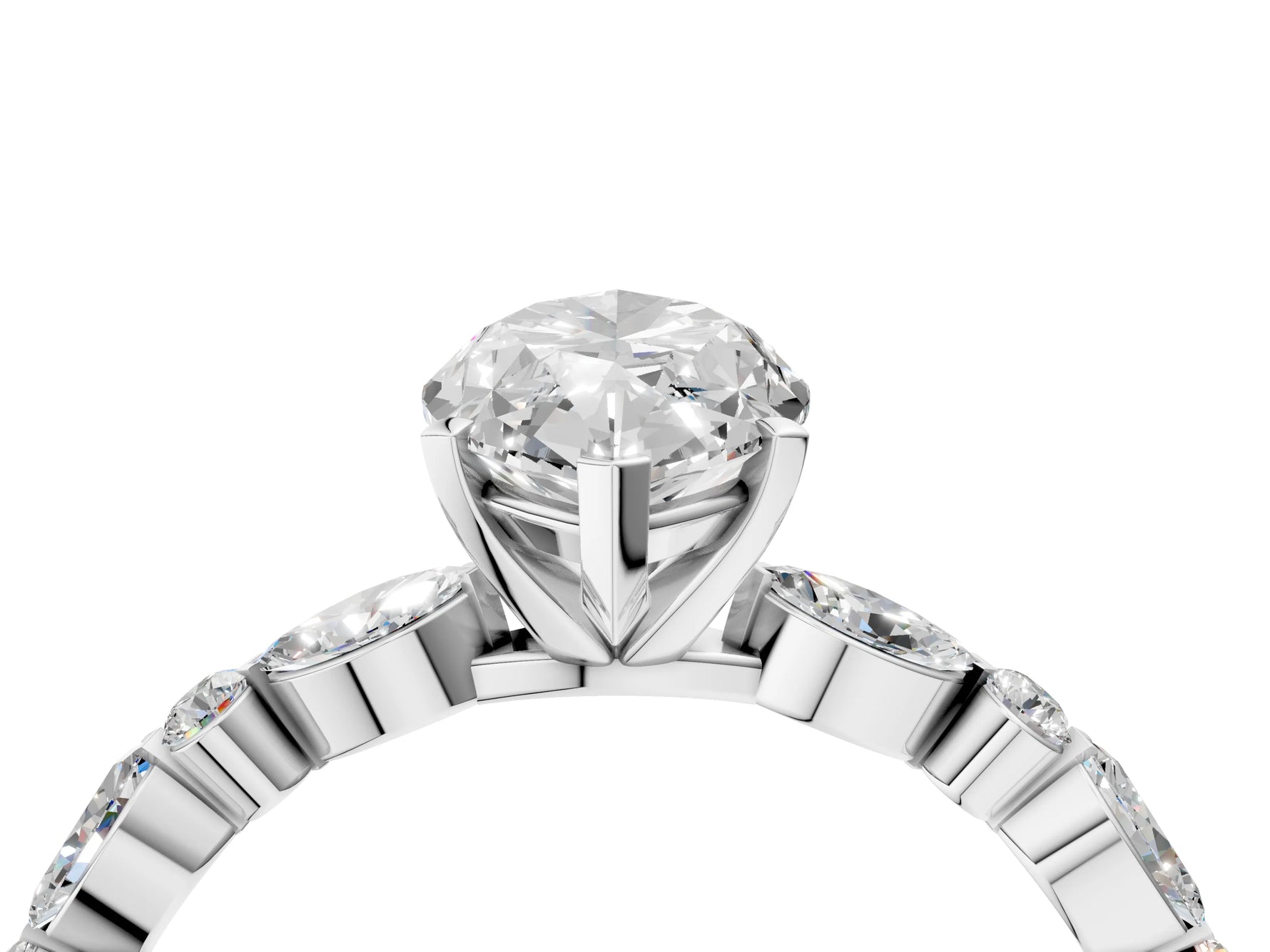 Marquise Cut Diamond Solitaire Ring in White gold with Shared Prong Marquise and Round Side Stones_40