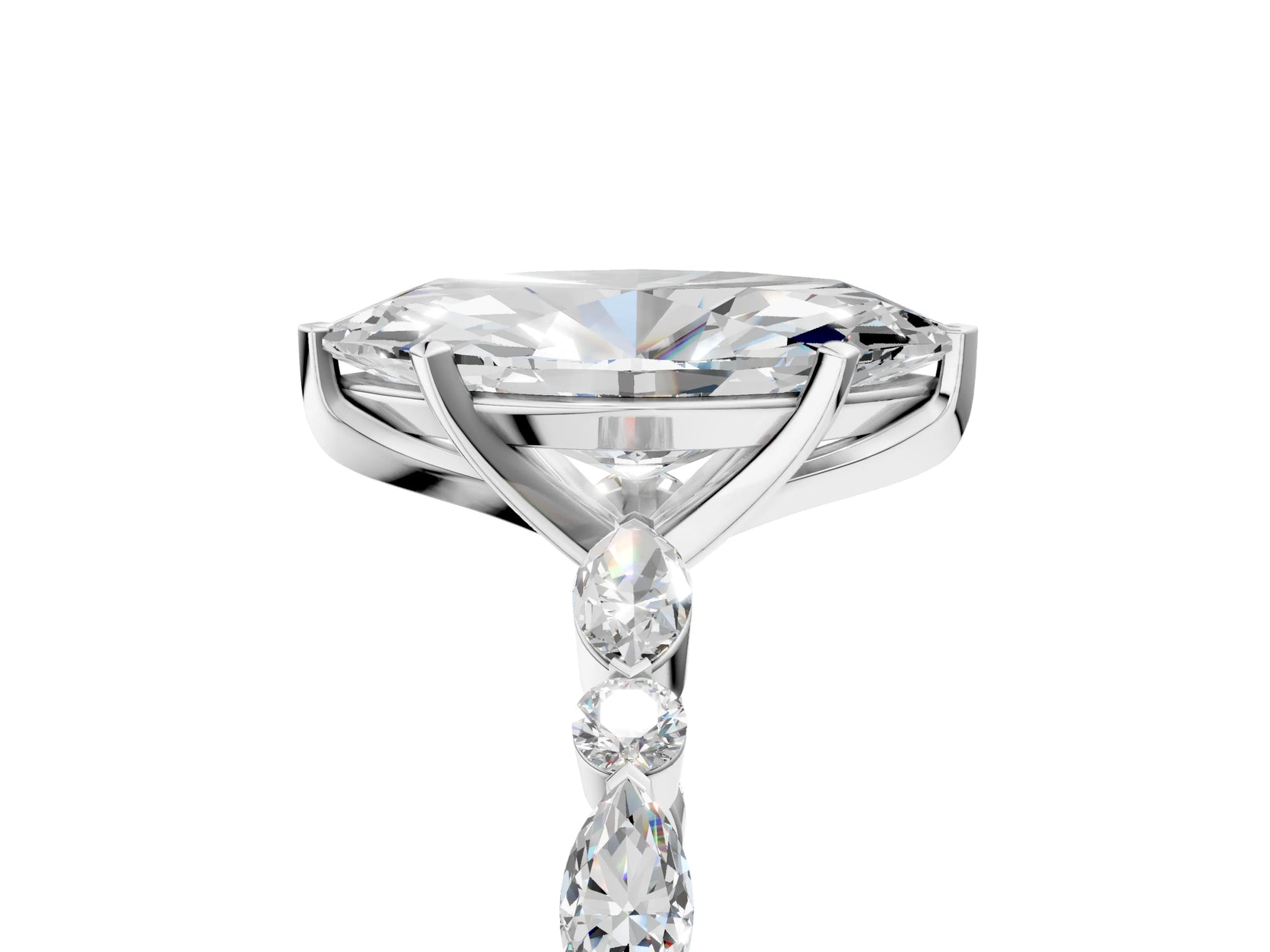 Marquise Cut Diamond Solitaire Ring in White gold with Shared Prong Marquise and Round Side Stones_41