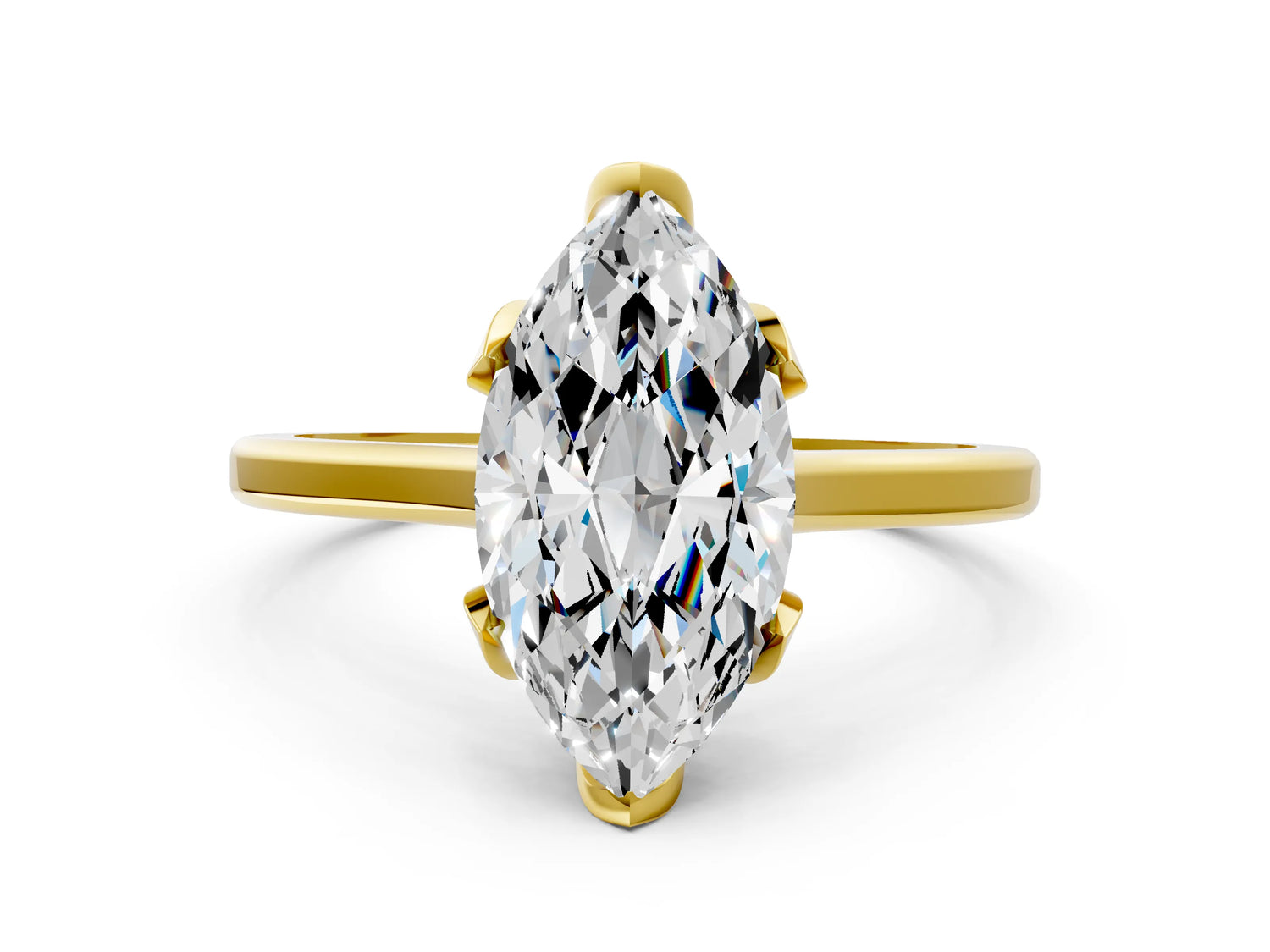 Marquise Cut Diamond Solitaire Ring in Yellow gold with Flower Prong Setting_18