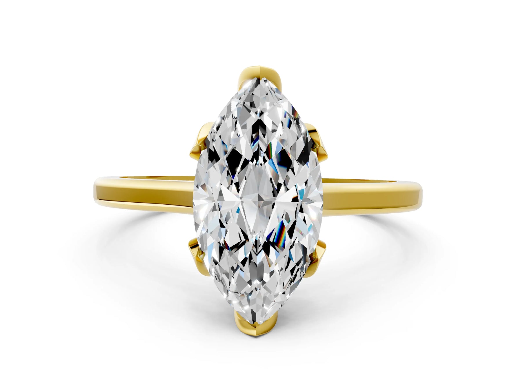 Marquise Cut Diamond Solitaire Ring in Yellow gold with Flower Prong Setting_18