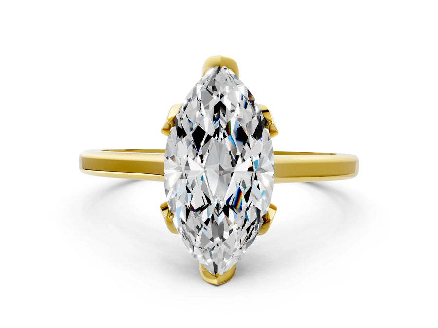 Marquise Cut Diamond Solitaire Ring in Yellow gold with Flower Prong Setting