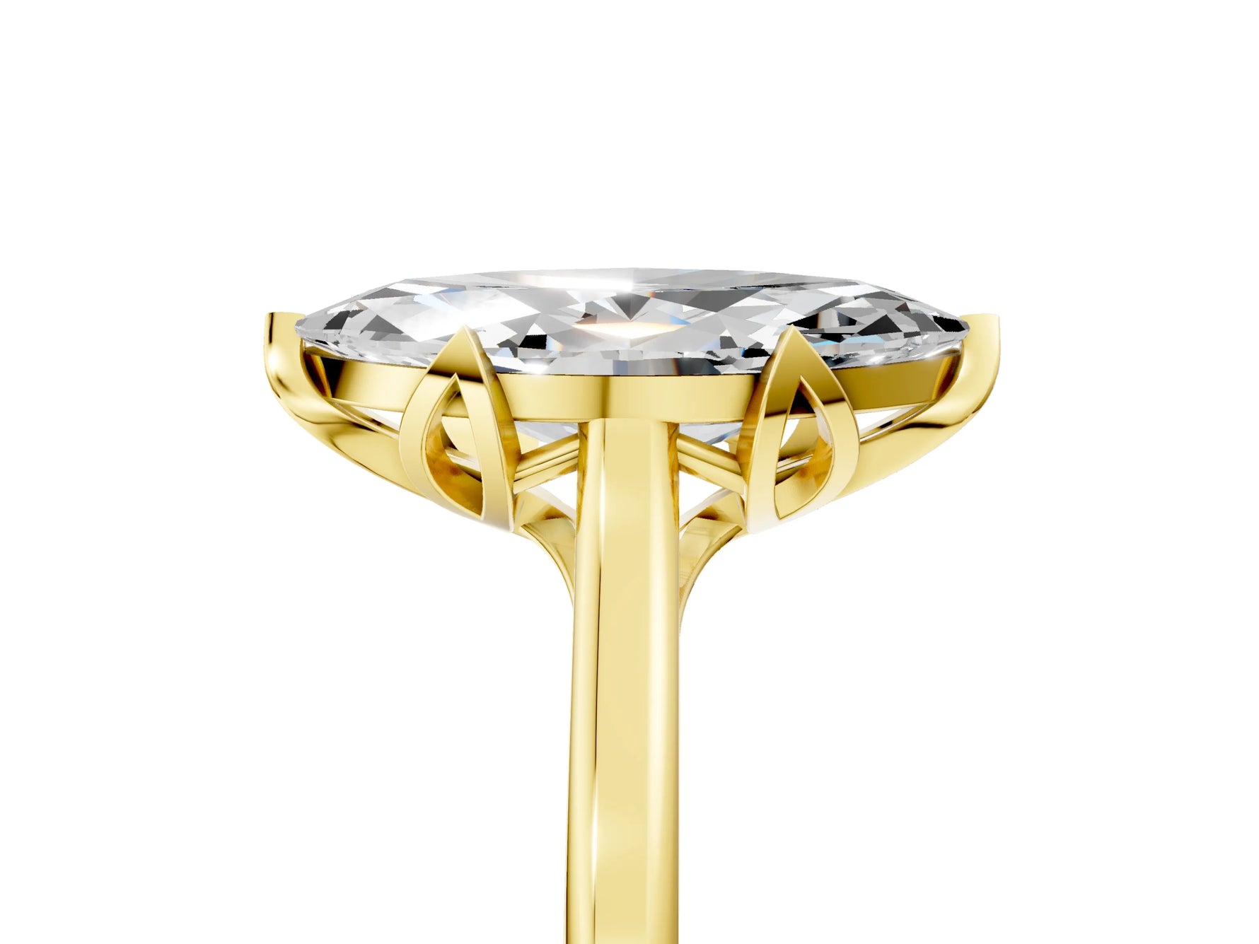 Marquise Cut Diamond Solitaire Ring in Yellow gold with Flower Prong Setting_23