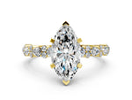 Marquise Cut Diamond Solitaire Ring in Yellow gold with Pear and Round Cluster Band_12