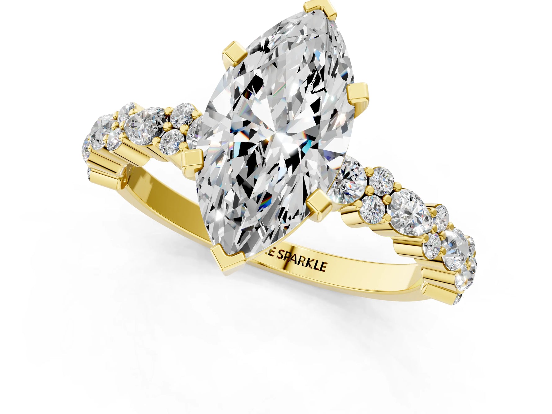 Marquise Cut Diamond Solitaire Ring in Yellow gold with Pear and Round Cluster Band_13