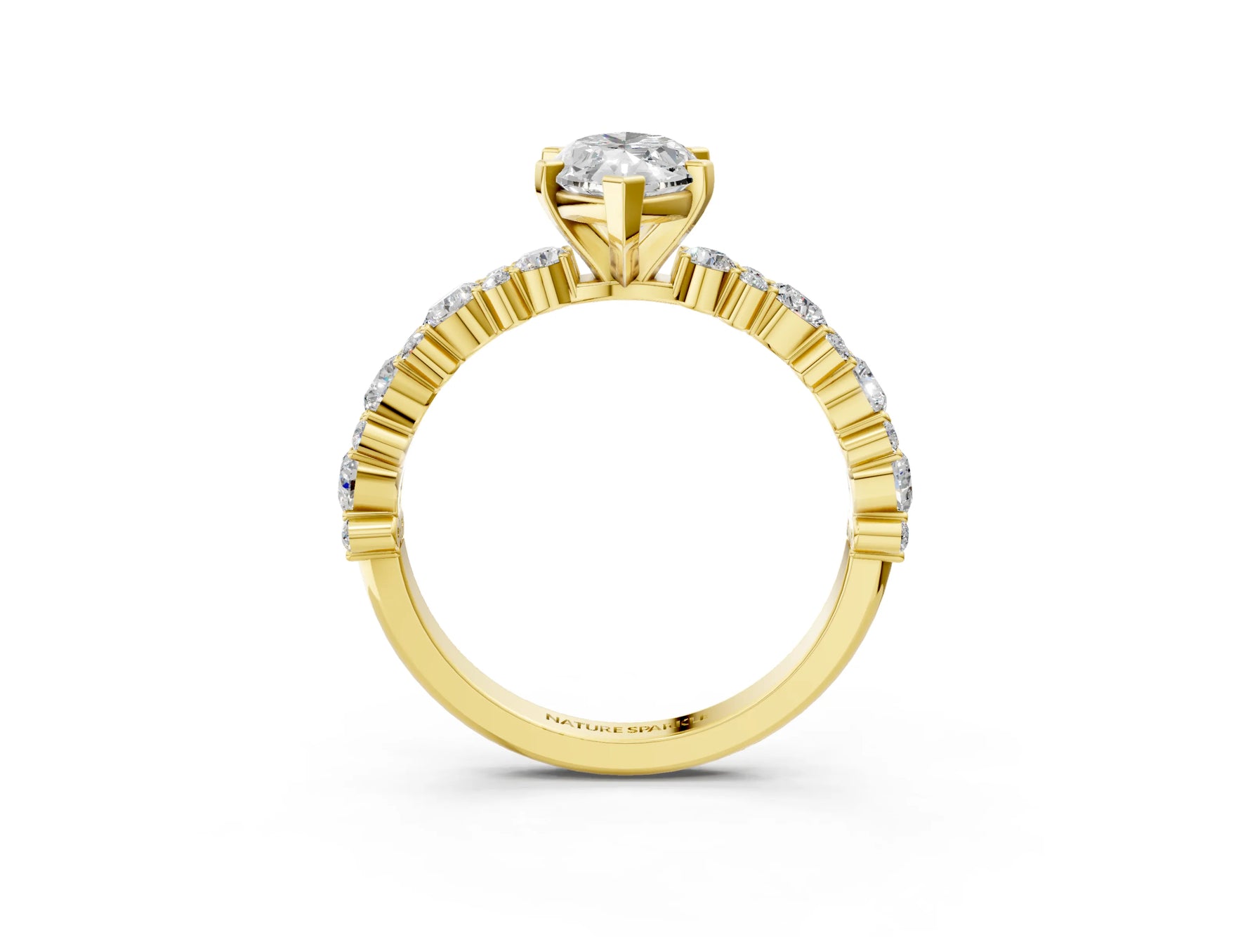 Marquise Cut Diamond Solitaire Ring in Yellow gold with Pear and Round Cluster Band_15