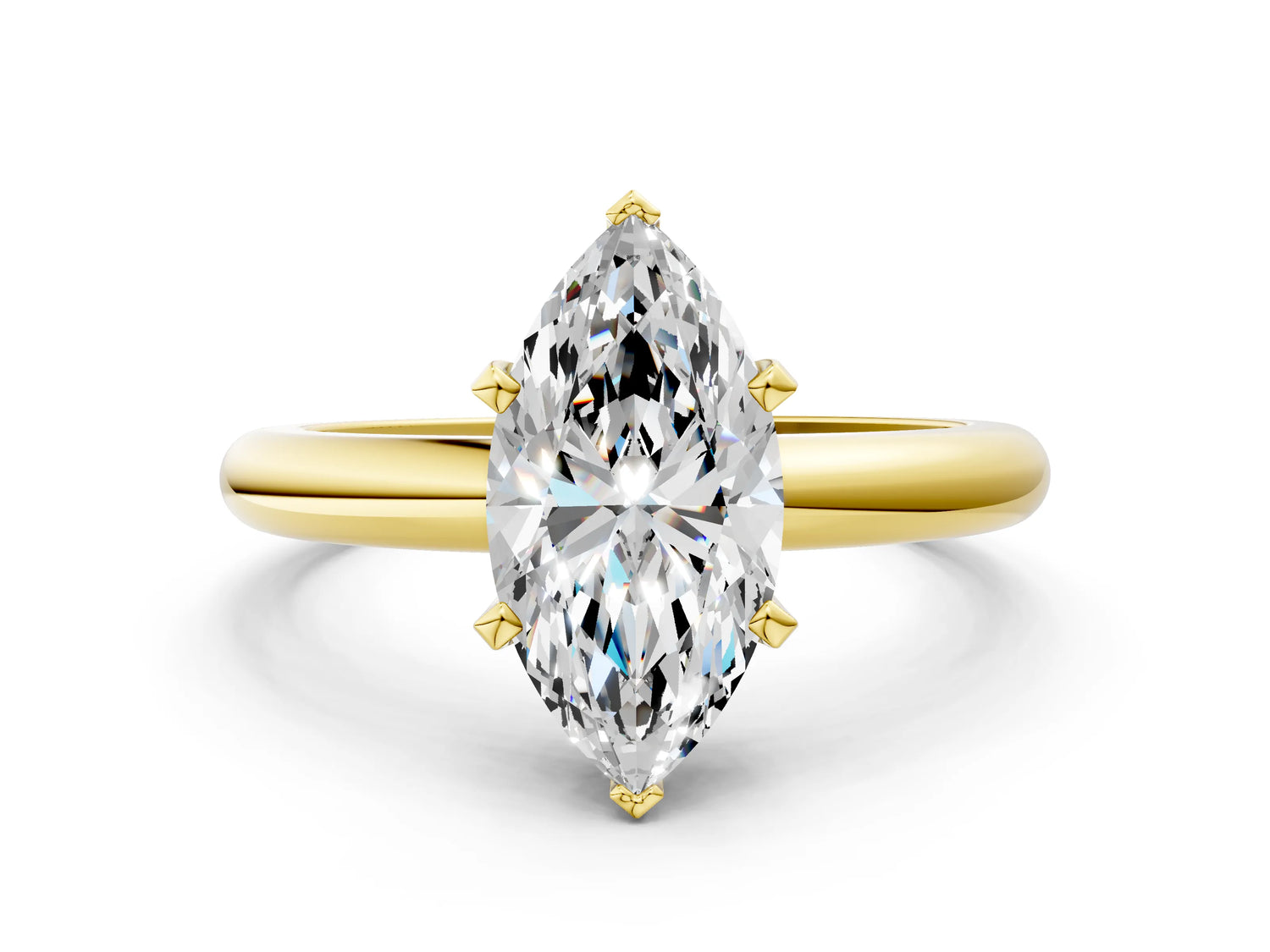 Marquise Cut Diamond Solitaire Ring in Yellow gold with Prong Setting and Rounded Band_18