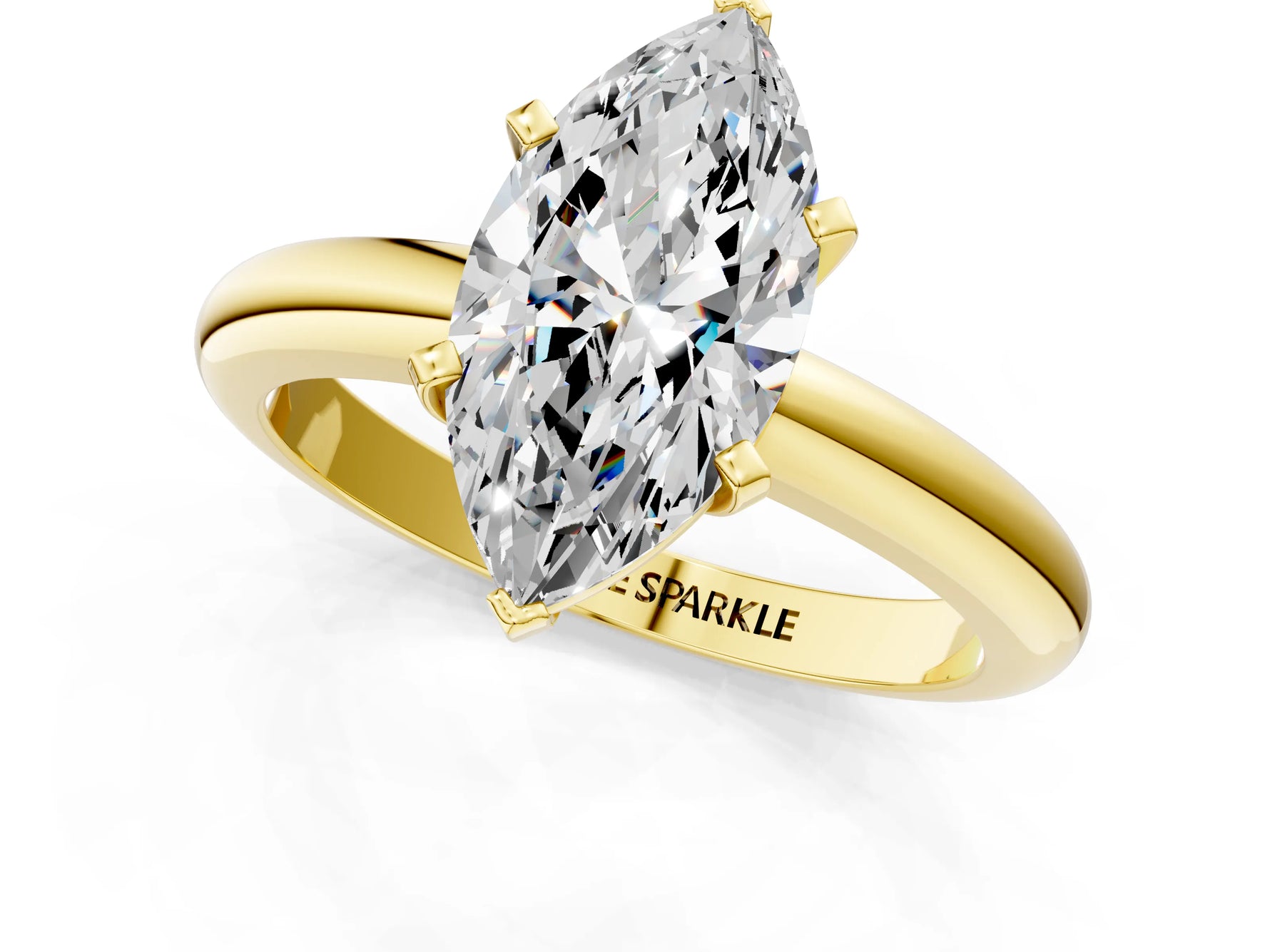 Marquise Cut Diamond Solitaire Ring in Yellow gold with Prong Setting and Rounded Band_19