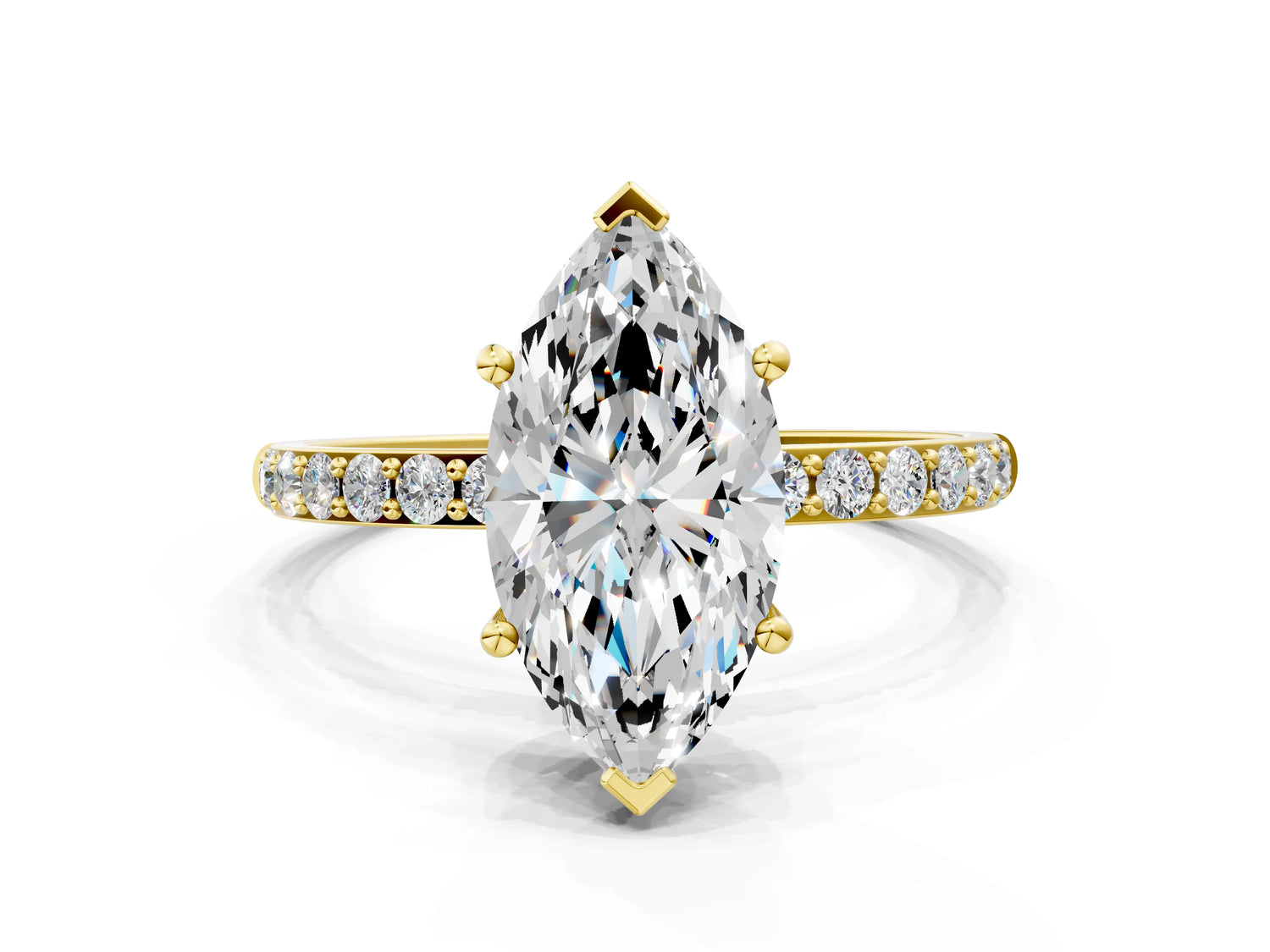 Marquise Cut Diamond Solitaire Ring in Yellow gold with Round Pavé Band_24