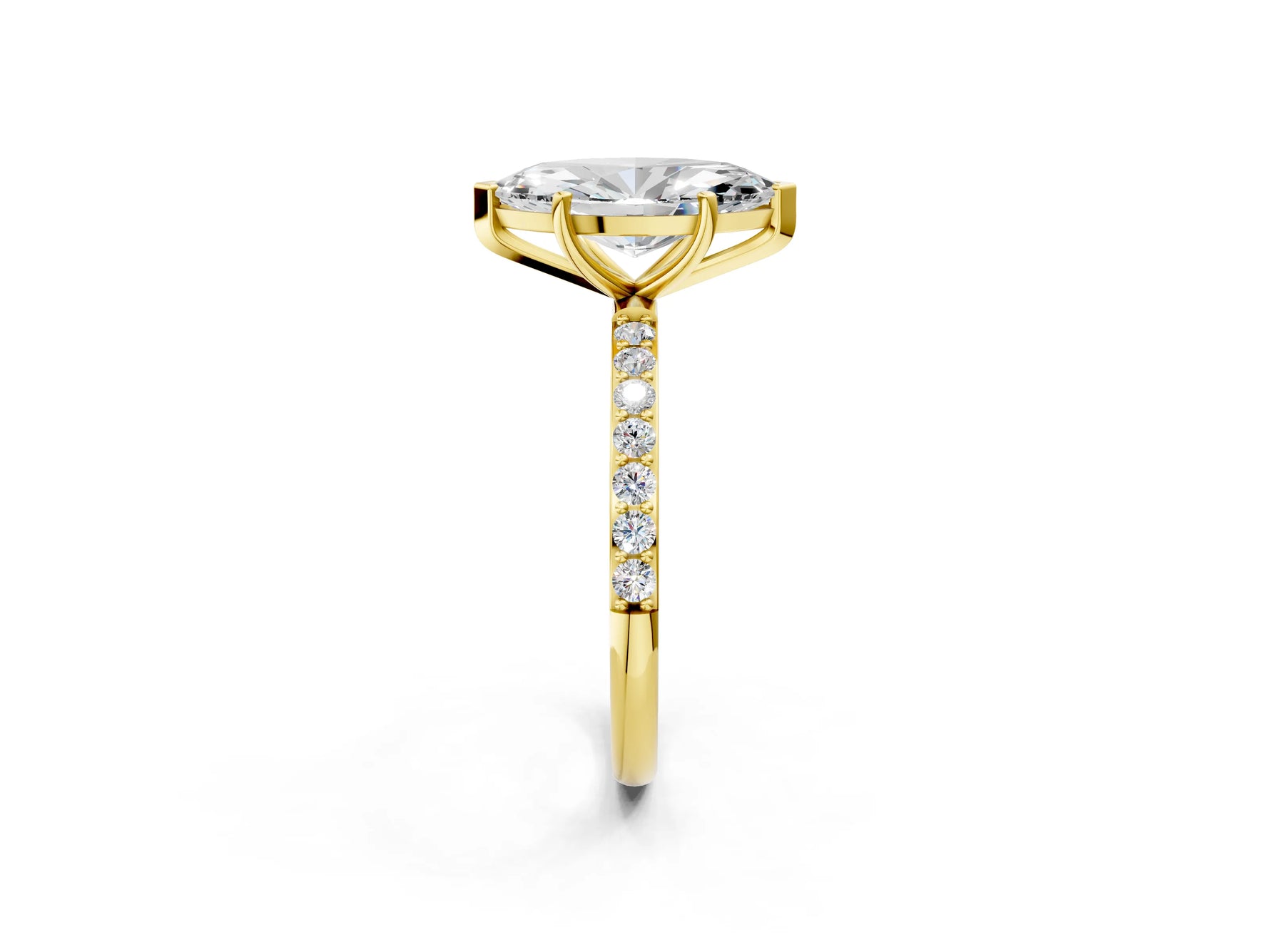 Marquise Cut Diamond Solitaire Ring in Yellow gold with Round Pavé Band_26