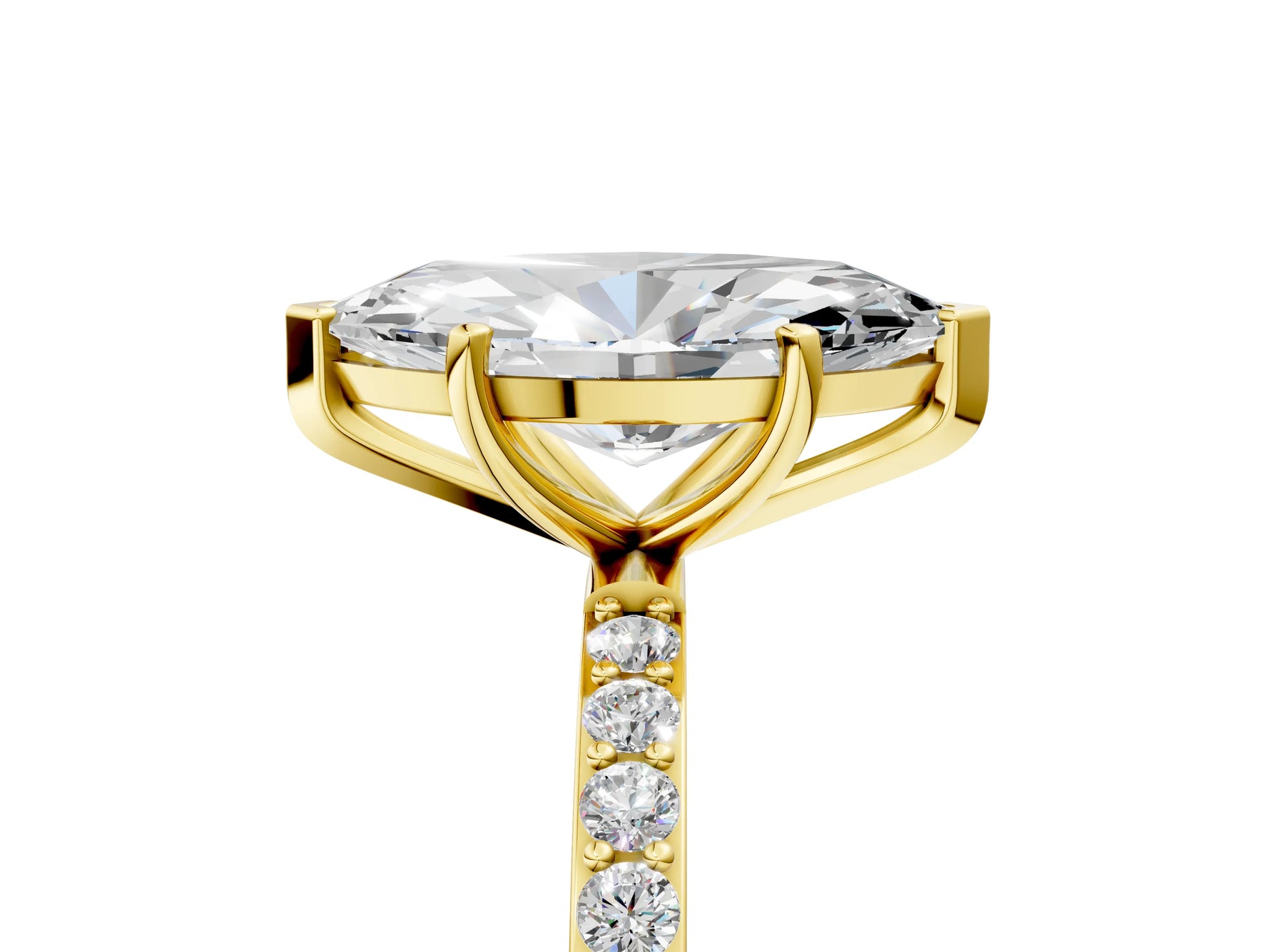Marquise Cut Diamond Solitaire Ring in Yellow gold with Round Pavé Band_29