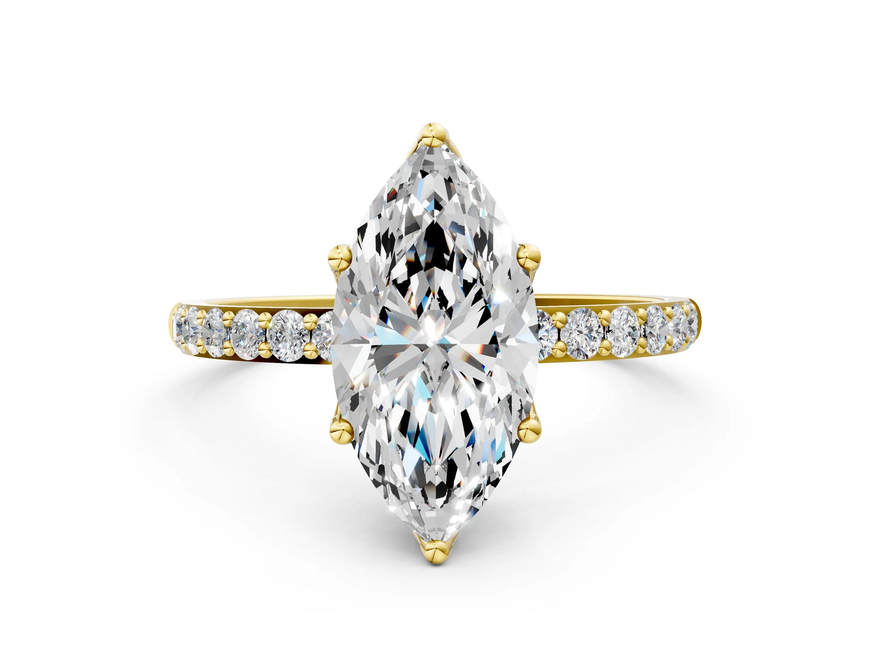 Marquise Cut Diamond Solitaire Ring in Yellow gold with Round Shared Prong Pavé Band_18