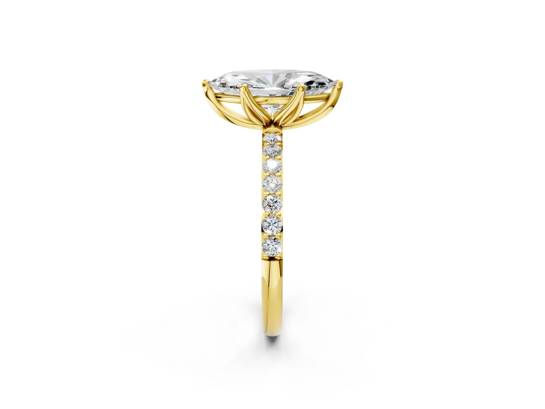 Marquise Cut Diamond Solitaire Ring in Yellow gold with Round Shared Prong Pavé Band_20