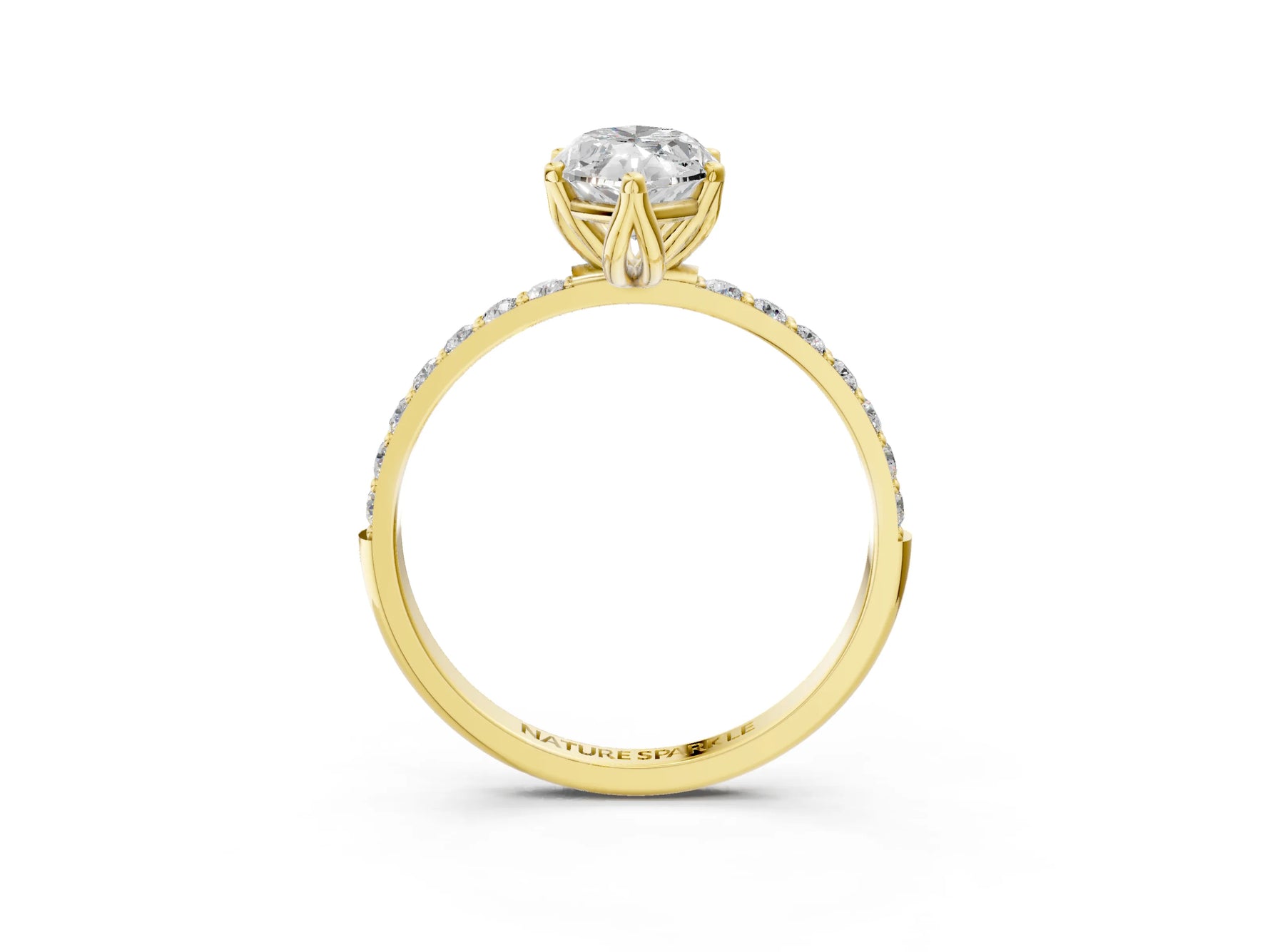 Marquise Cut Diamond Solitaire Ring in Yellow gold with Round Shared Prong Pavé Band_21