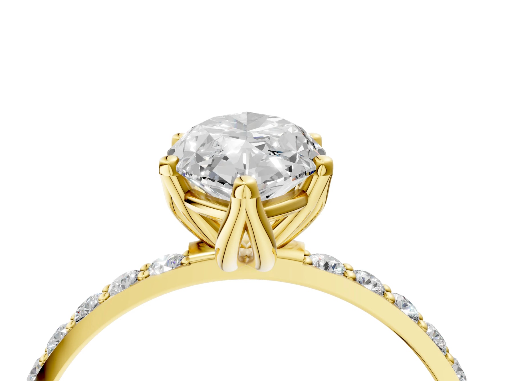 Marquise Cut Diamond Solitaire Ring in Yellow gold with Round Shared Prong Pavé Band_22