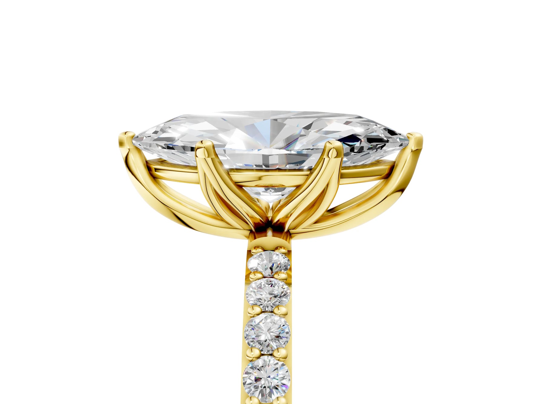 Marquise Cut Diamond Solitaire Ring in Yellow gold with Round Shared Prong Pavé Band_23