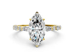 Marquise Cut Diamond Solitaire Ring in Yellow gold with Shared Prong Marquise and Round Side Stones_12