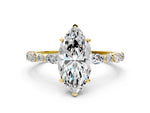 Marquise Cut Diamond Solitaire Ring in Yellow gold with Shared Prong Marquise and Round Side Stones_36