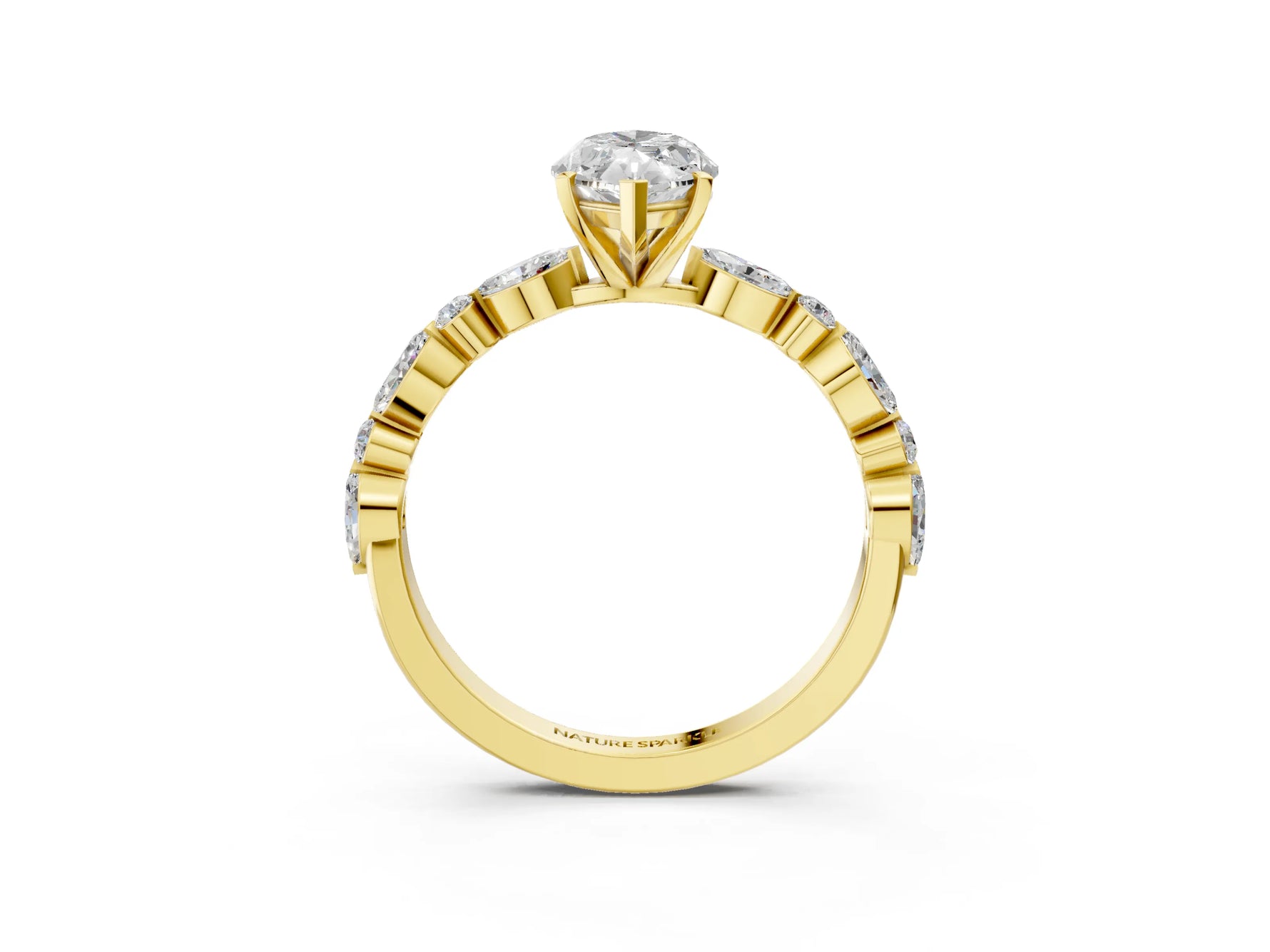 Marquise Cut Diamond Solitaire Ring in Yellow gold with Shared Prong Marquise and Round Side Stones_39