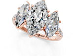 Marquise Cut Diamond Trellis Three-Stone Engagement Ring in Rose gold with Round Side Stones_19