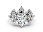 Marquise Cut Diamond Trellis Three-Stone Engagement Ring in White gold with Round Side Stones_18